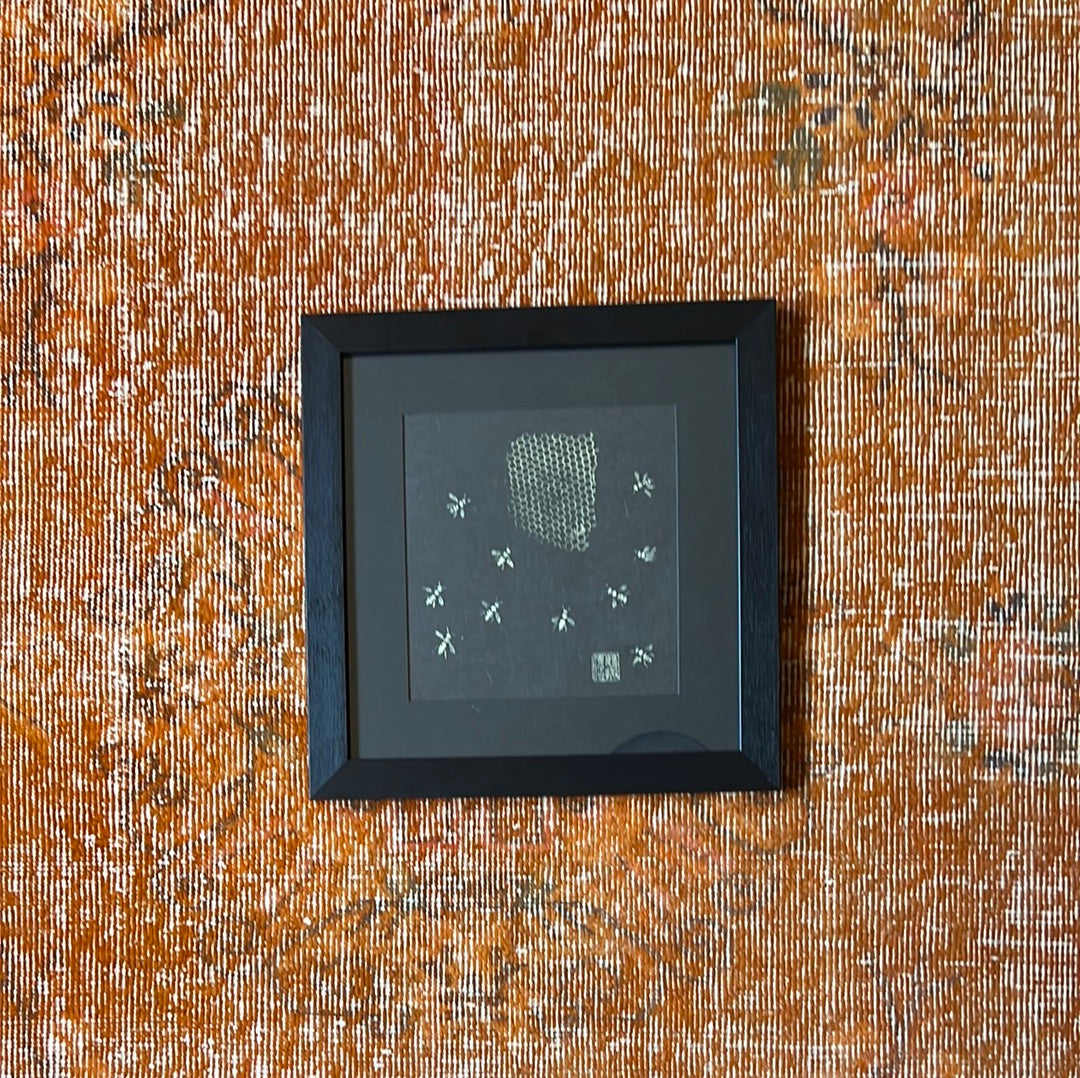 Frame Gyotaku of Bees and Honeycomb