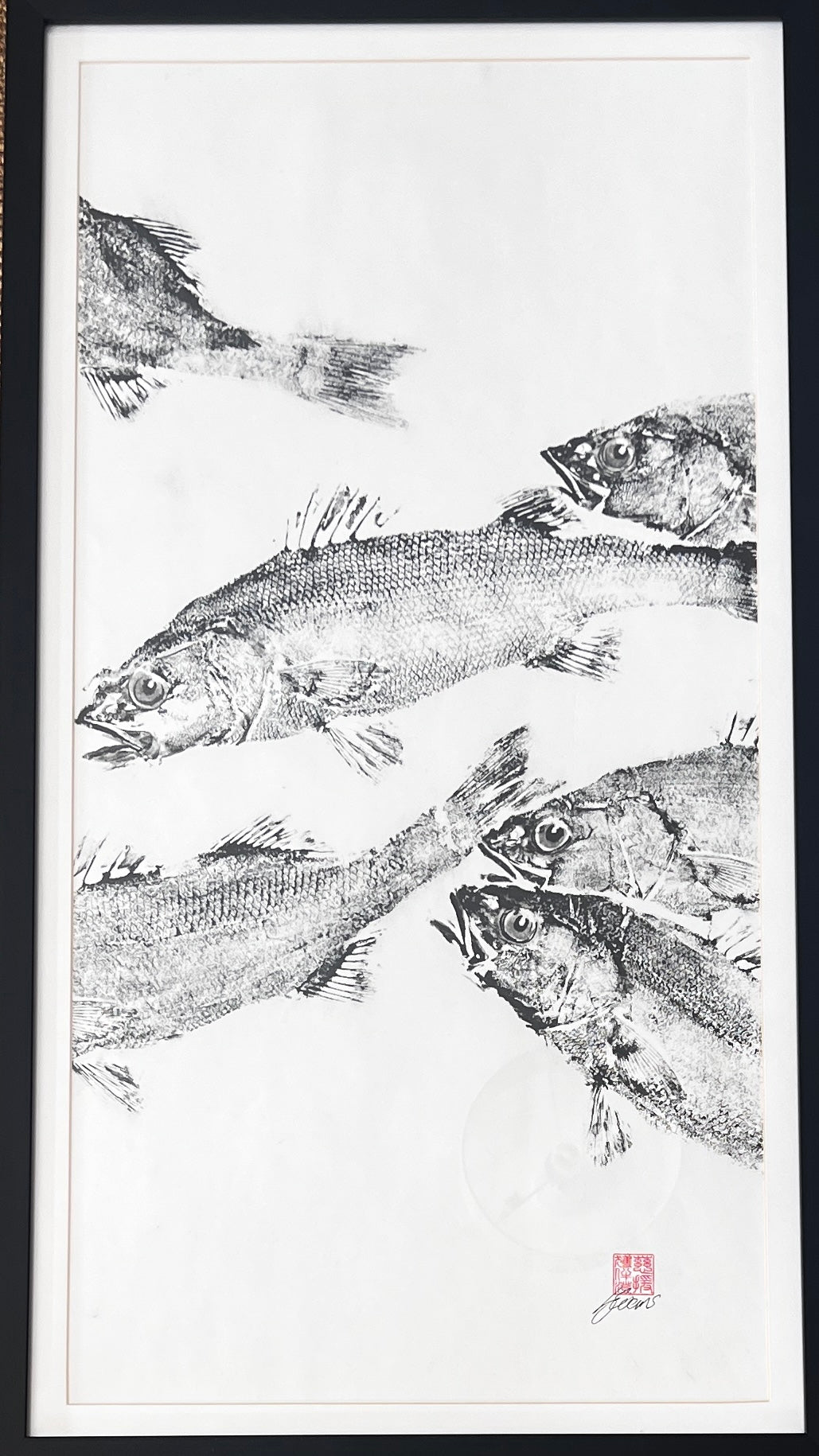 FRAMED TRIPTYCH GYOTAKU OF SEA BASS