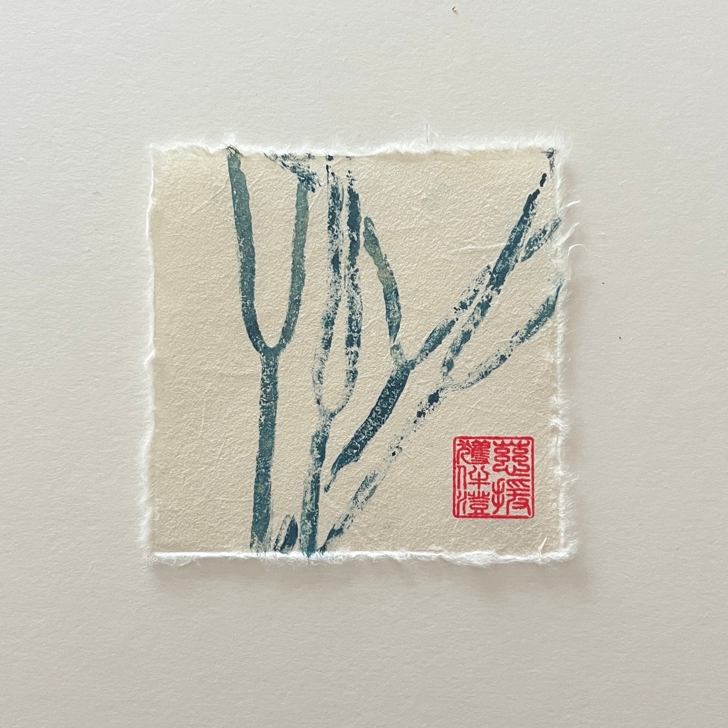 Sea Spaghetti Mini Print – Blue & Gold on Thai Mulberry Paper
