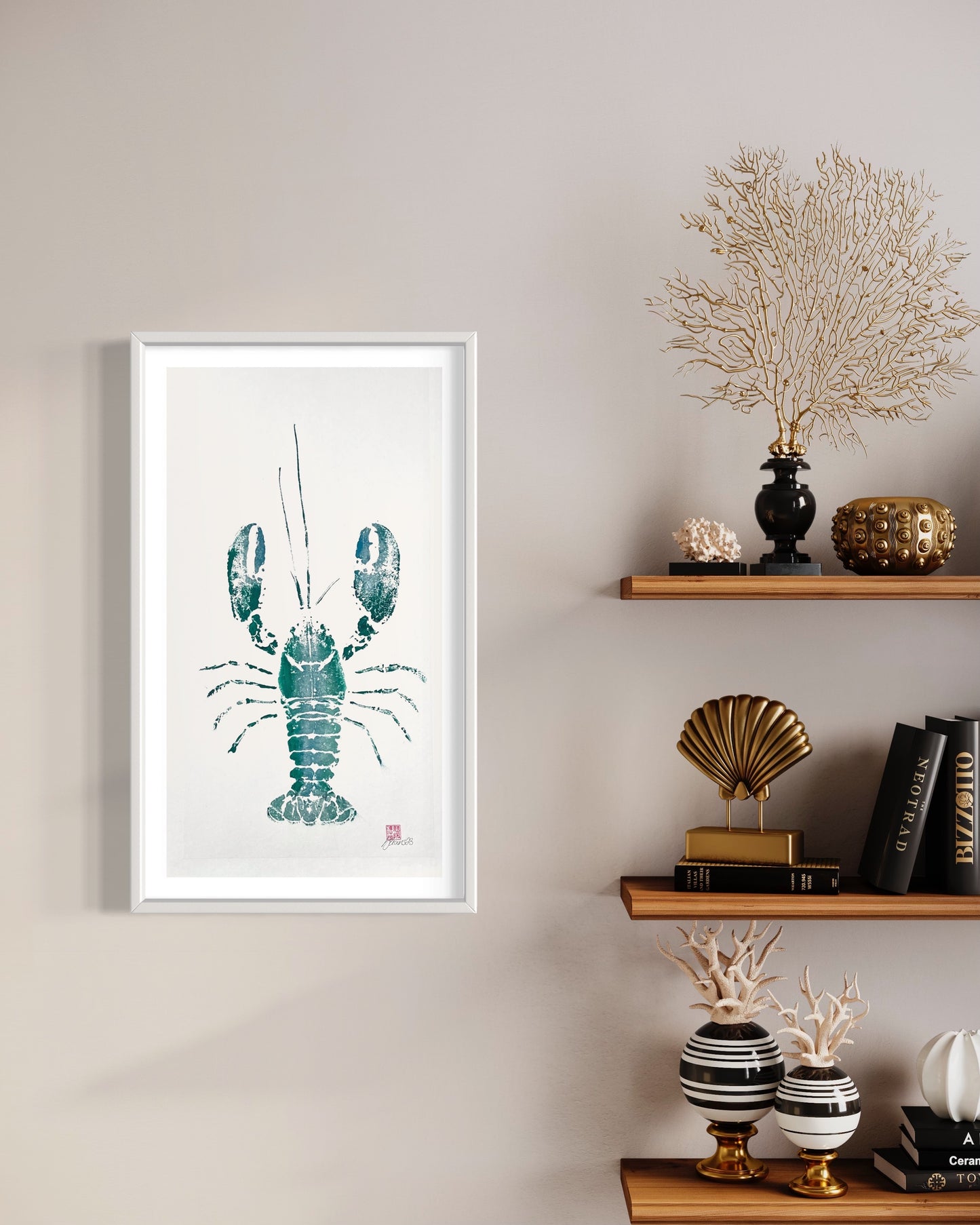 Menai Strait Lobster, Gyotaku Printed in Green Ink