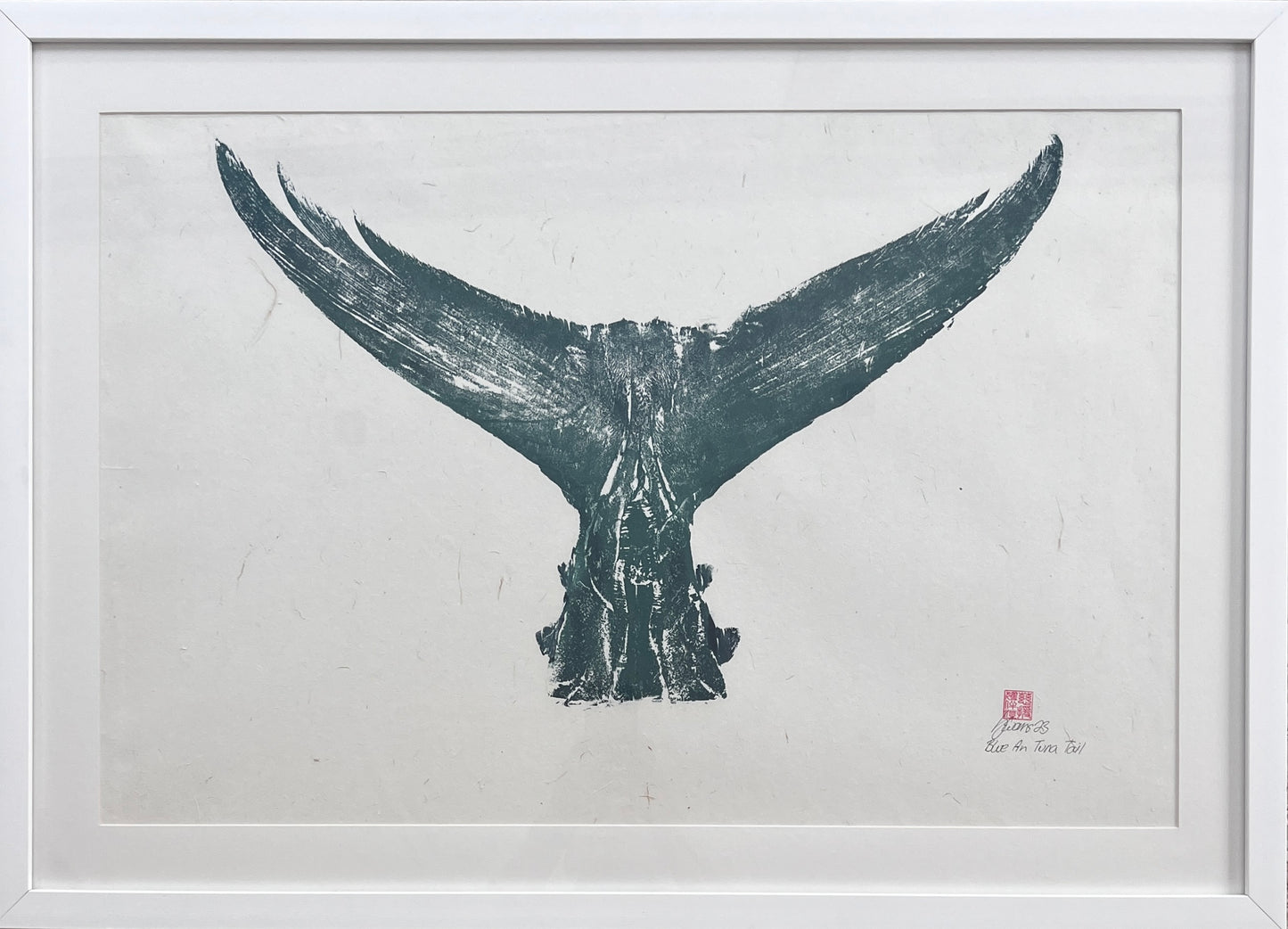 Framed Gyotaku impression taken from a Blue Fin Tuna Tail