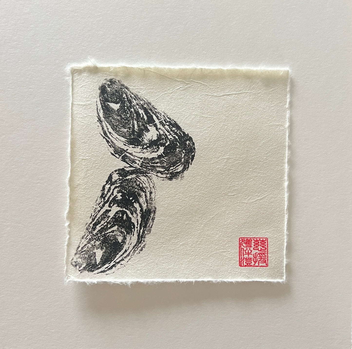 Two Oyster Shells Mini Print – Black Ink on Thai Mulberry Paper