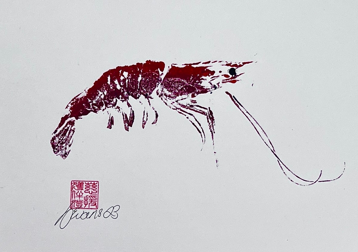 Gyotaku Impression taken from the surface of a Large Prawn