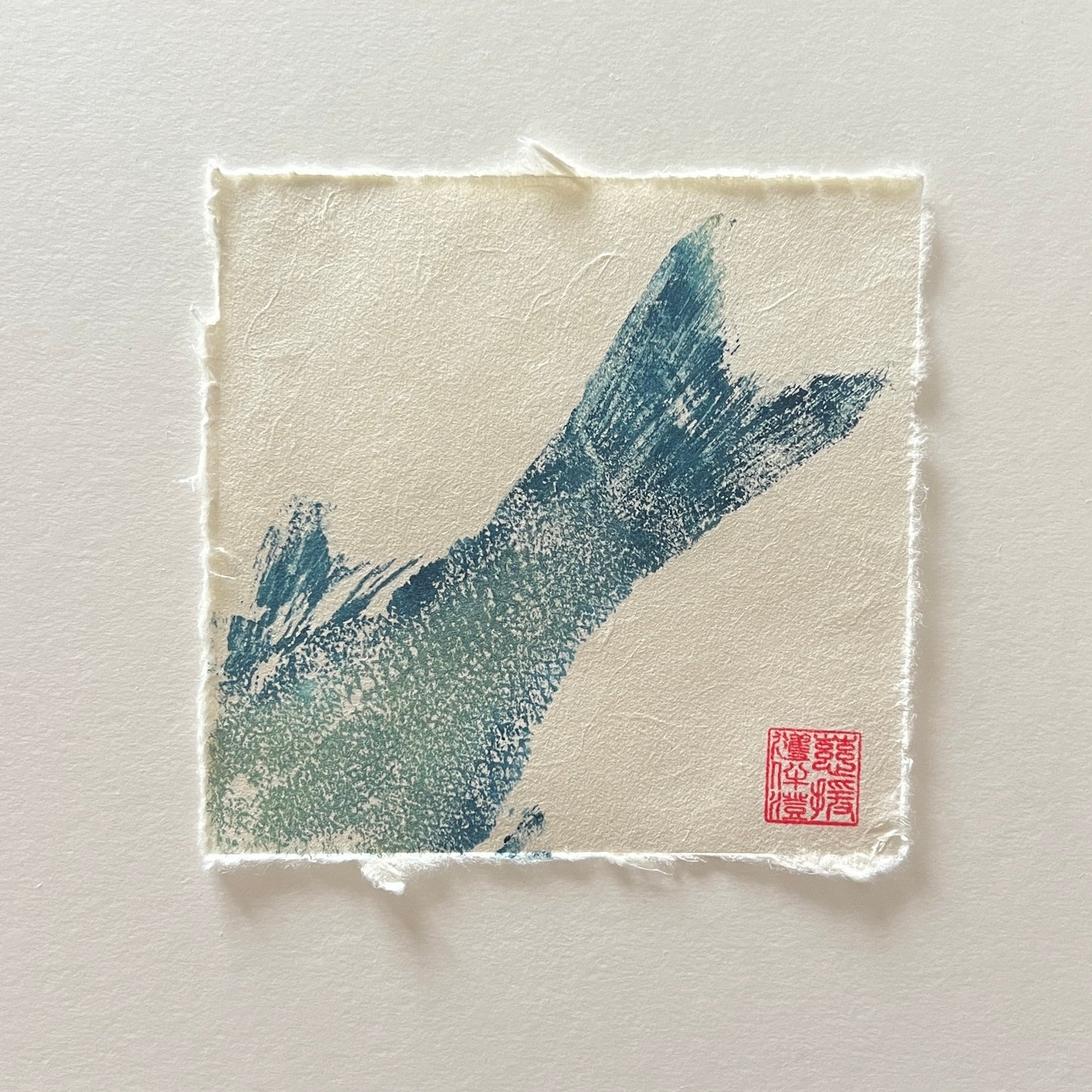 Sea Bass Tail Mini Print – Blue & Gold on Thai Mulberry Paper