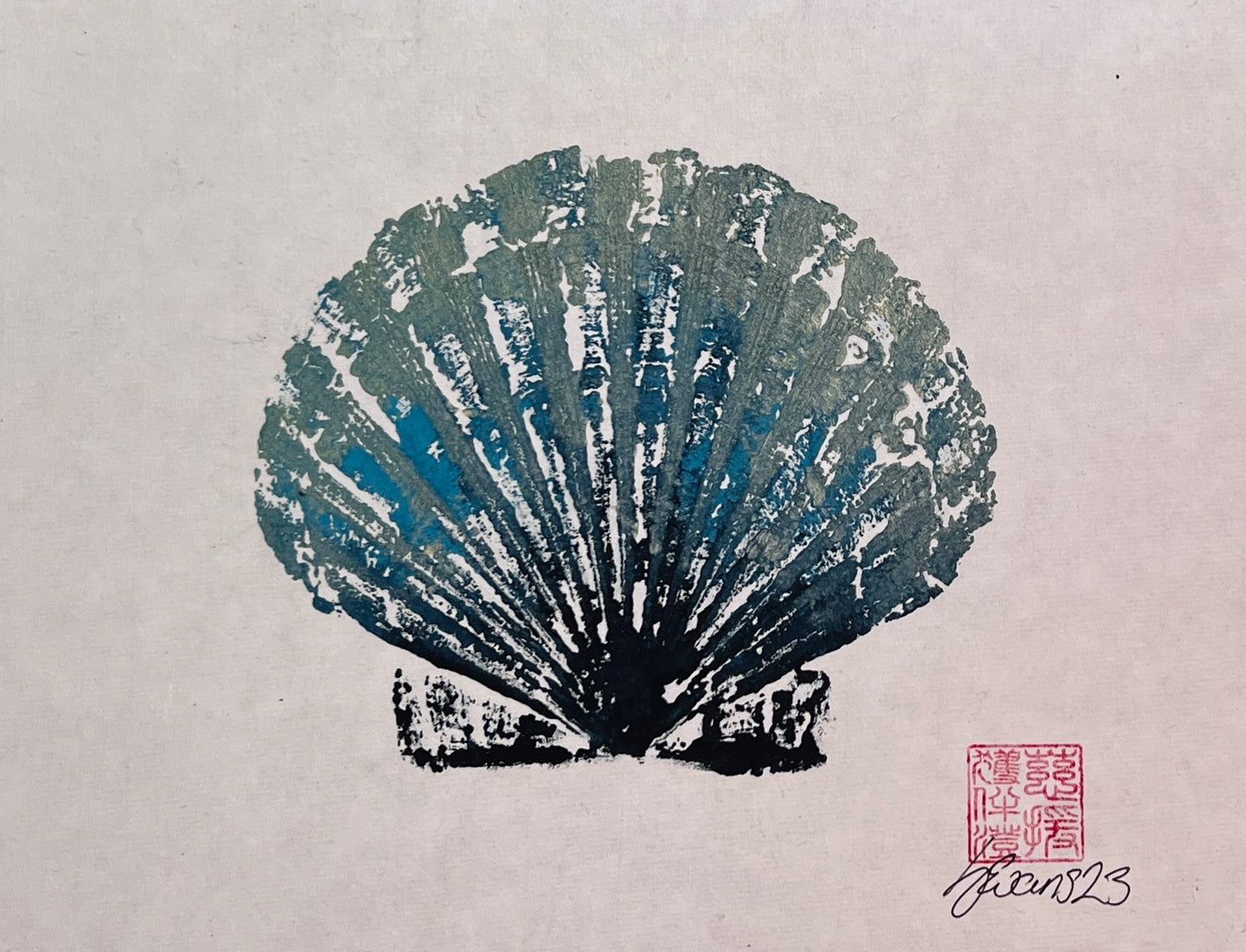 Scallop Shell Gyotaku Print A5