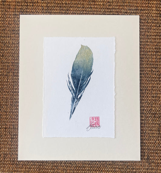 A5 Feather Gyotaku Blue and Gold