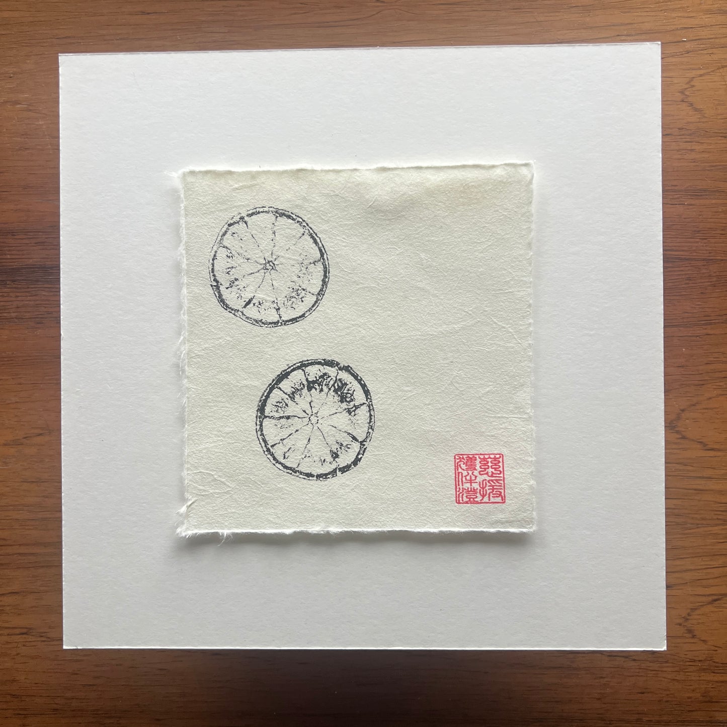 Two Slices of Lemon Mini Print – Black Ink on Thai Mulberry Paper