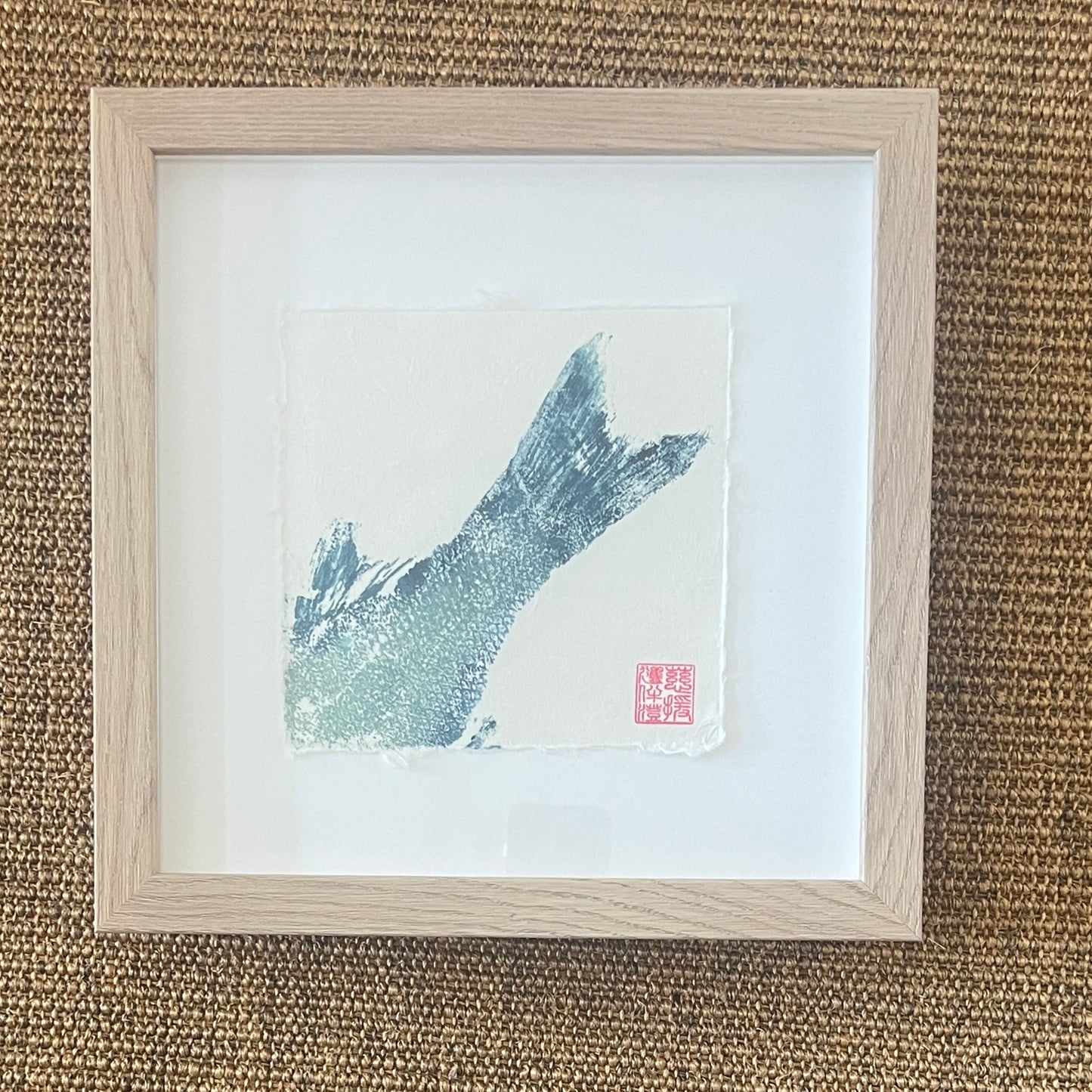 Sea Bass Tail Mini Print – Blue & Gold on Thai Mulberry Paper