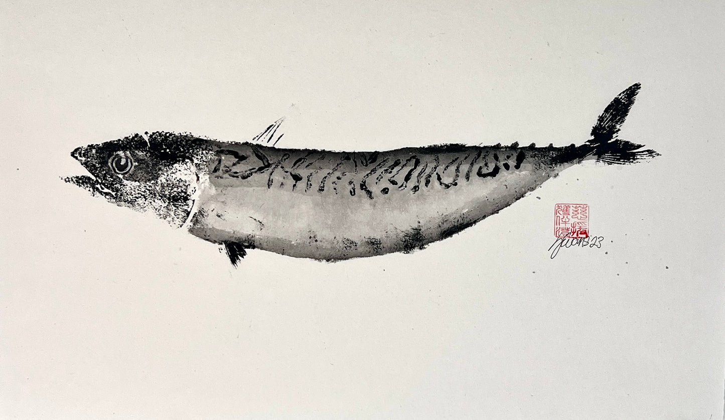 MACKEREL, HAND PAINTED GYOTAKU