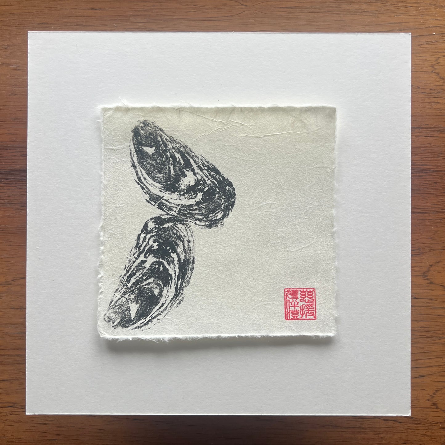 Two Oyster Shells Mini Print – Black Ink on Thai Mulberry Paper