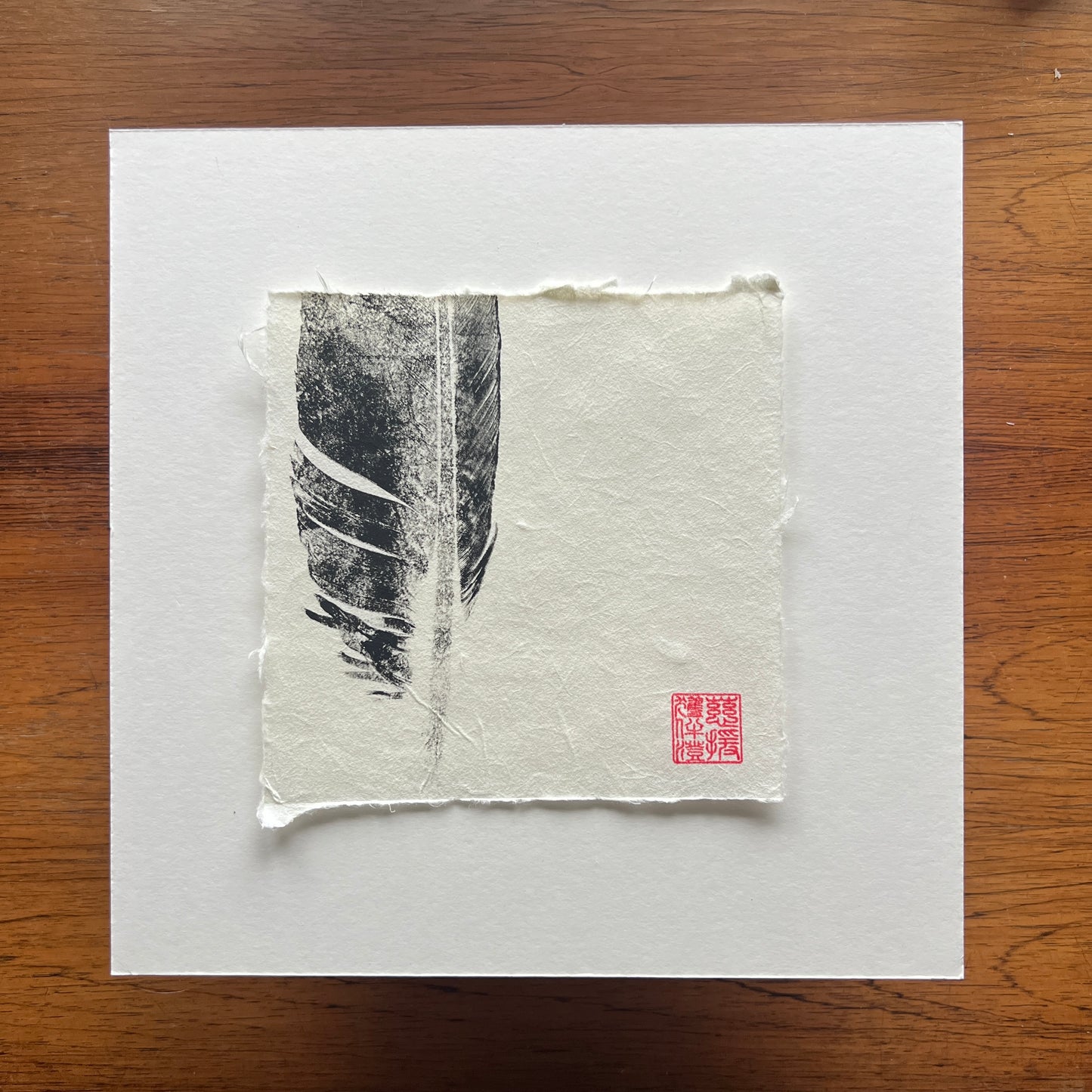 Swan Feather Mini Print – Black Ink on Thai Mulberry Paper