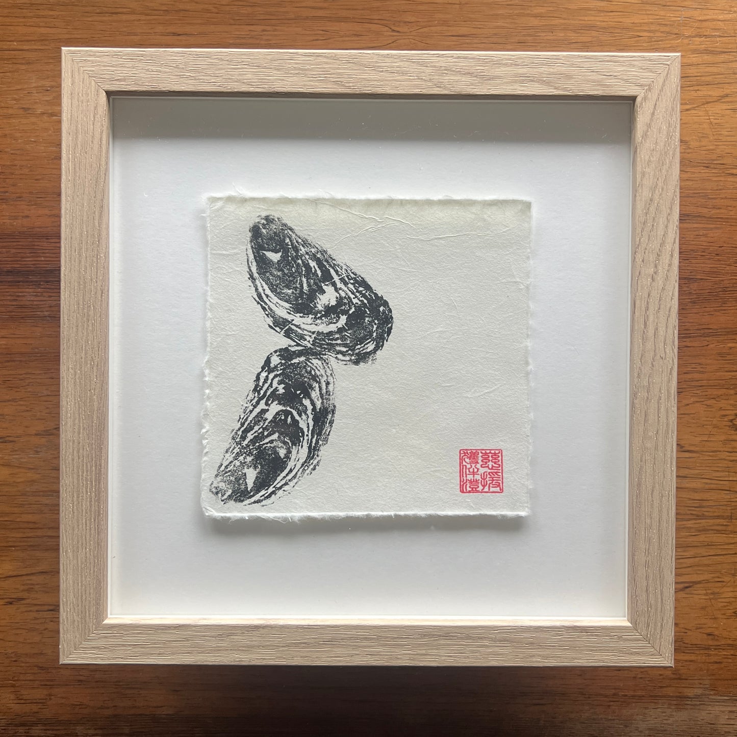 Two Oyster Shells Mini Print – Black Ink on Thai Mulberry Paper