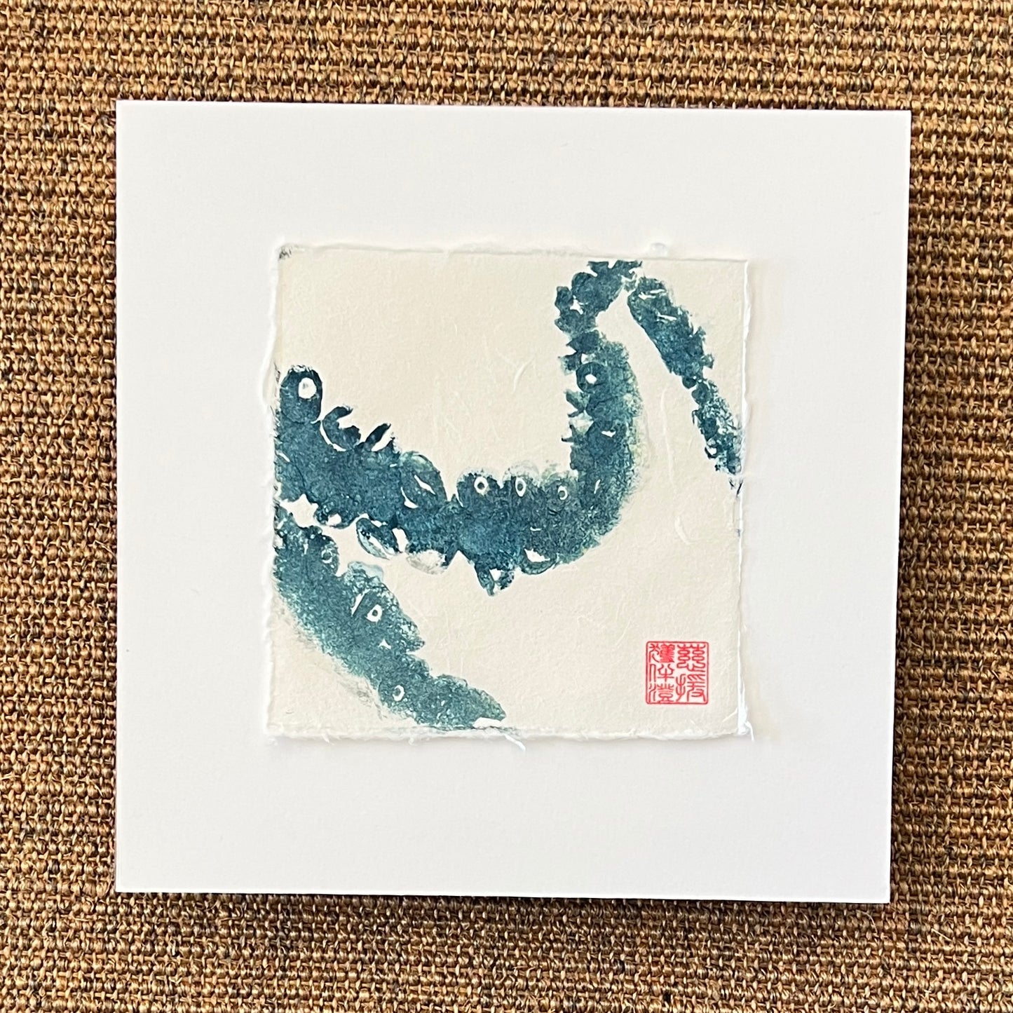 Octopus Tentacles Mini Print – Blue & Gold on Thai Mulberry Paper