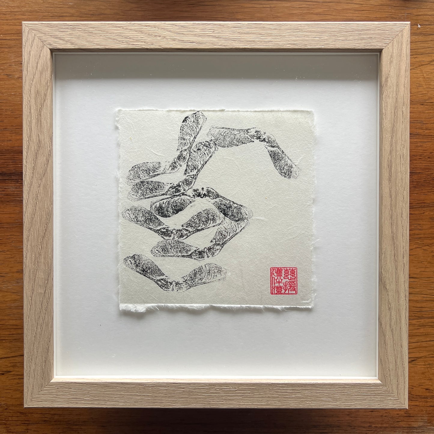 Sycamore Seed Pods Mini Print – Black Ink on Thai Mulberry Paper