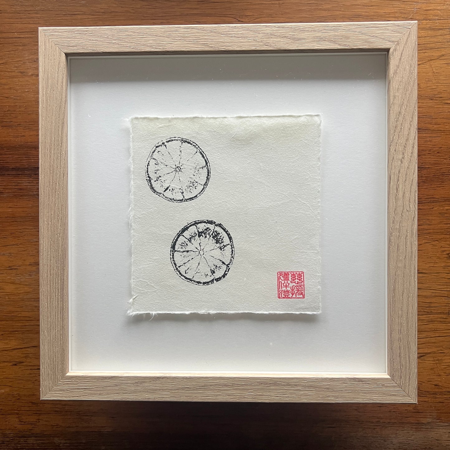 Two Slices of Lemon Mini Print – Black Ink on Thai Mulberry Paper
