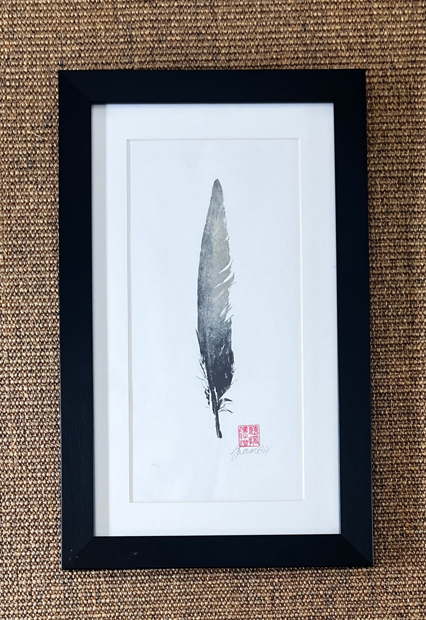 Framed Feather Gyotaku Black and Gold
