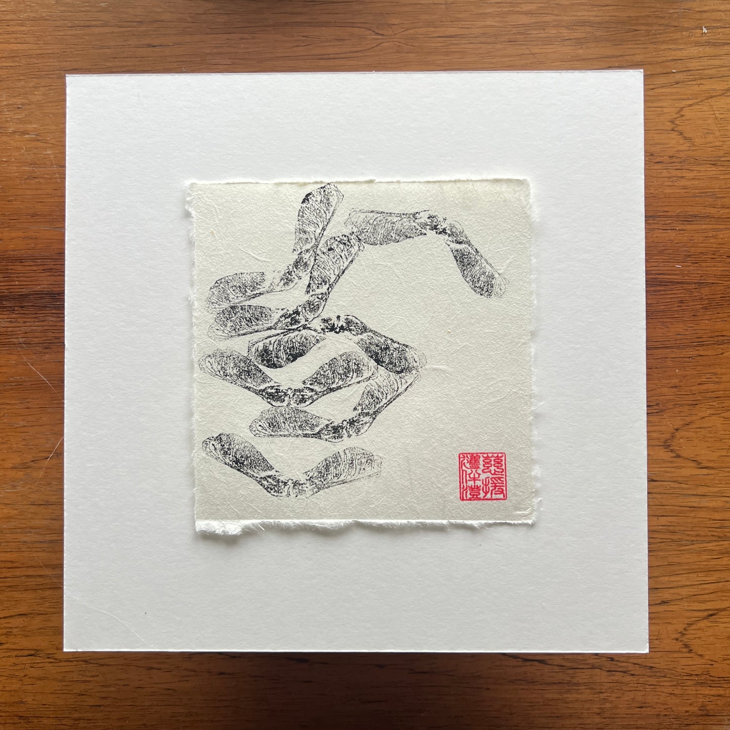 Sycamore Seed Pods Mini Print – Black Ink on Thai Mulberry Paper