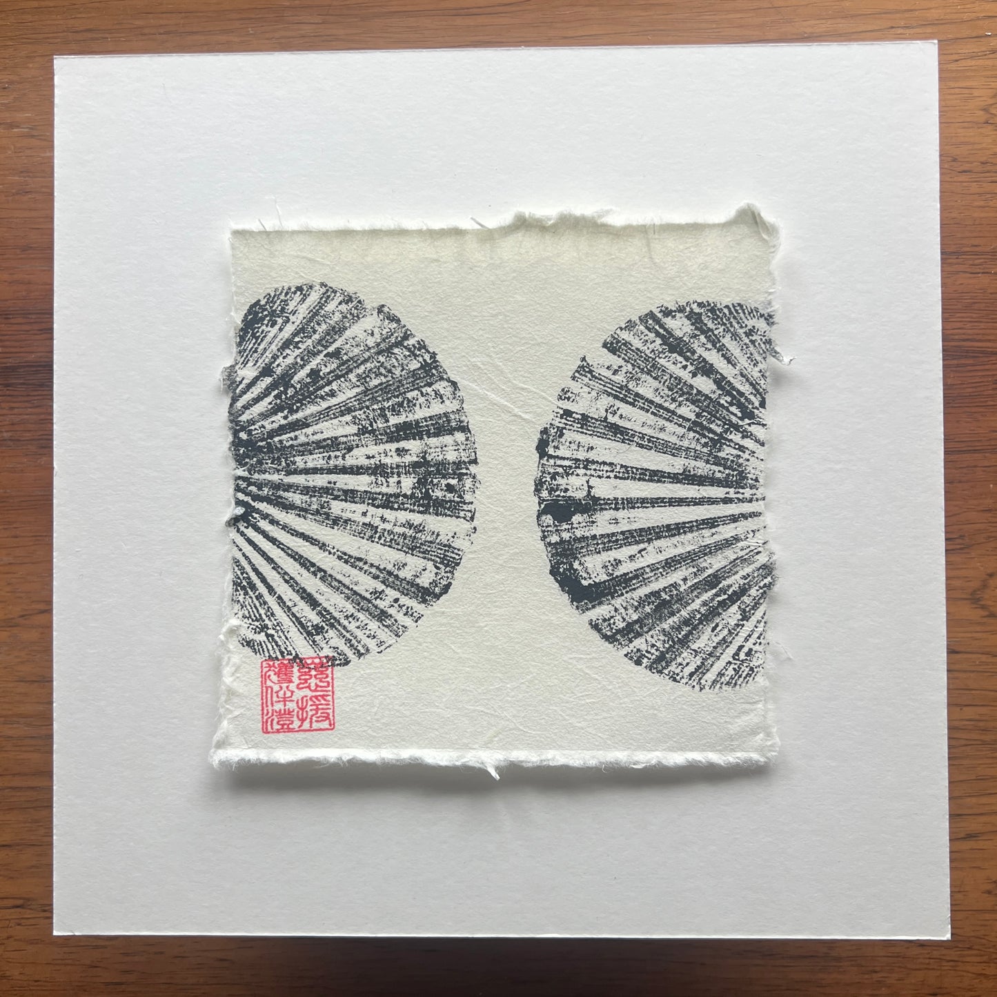 Two Scallop Shells Mini Print – Black Ink on Thai Mulberry Paper