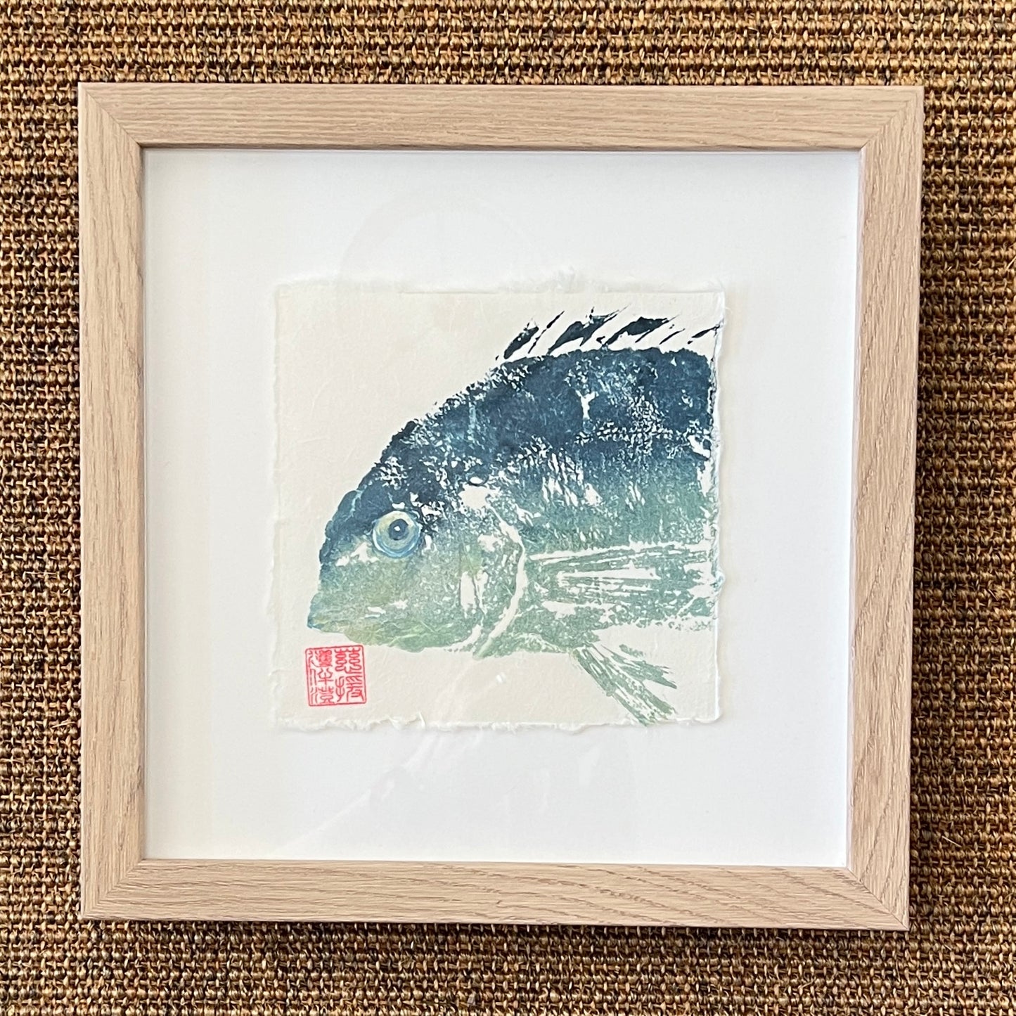 Sea Bream Mini Print – Blue & Gold on Thai Mulberry Paper