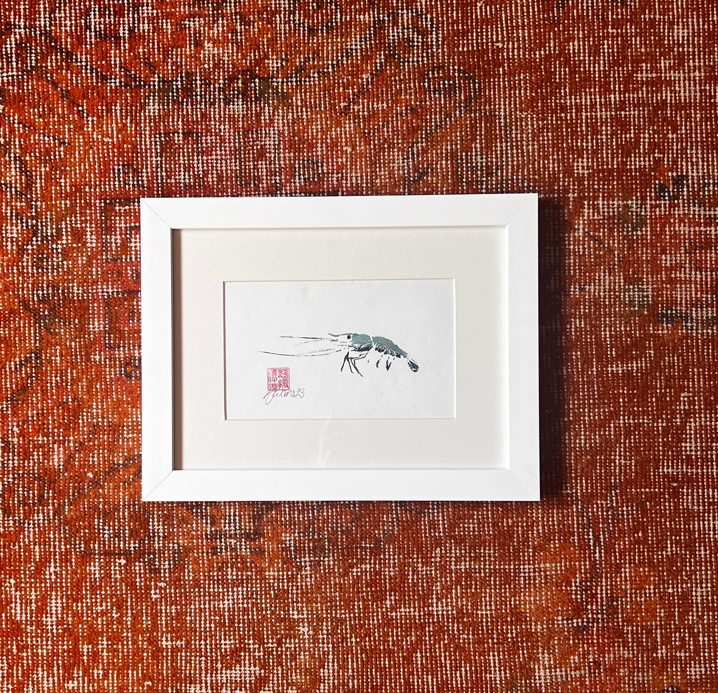 Framed Gyotaku of a Menai Strait Prawn A5