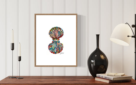 Scallop Shell Duo Gyotaku Multicoloured Layers