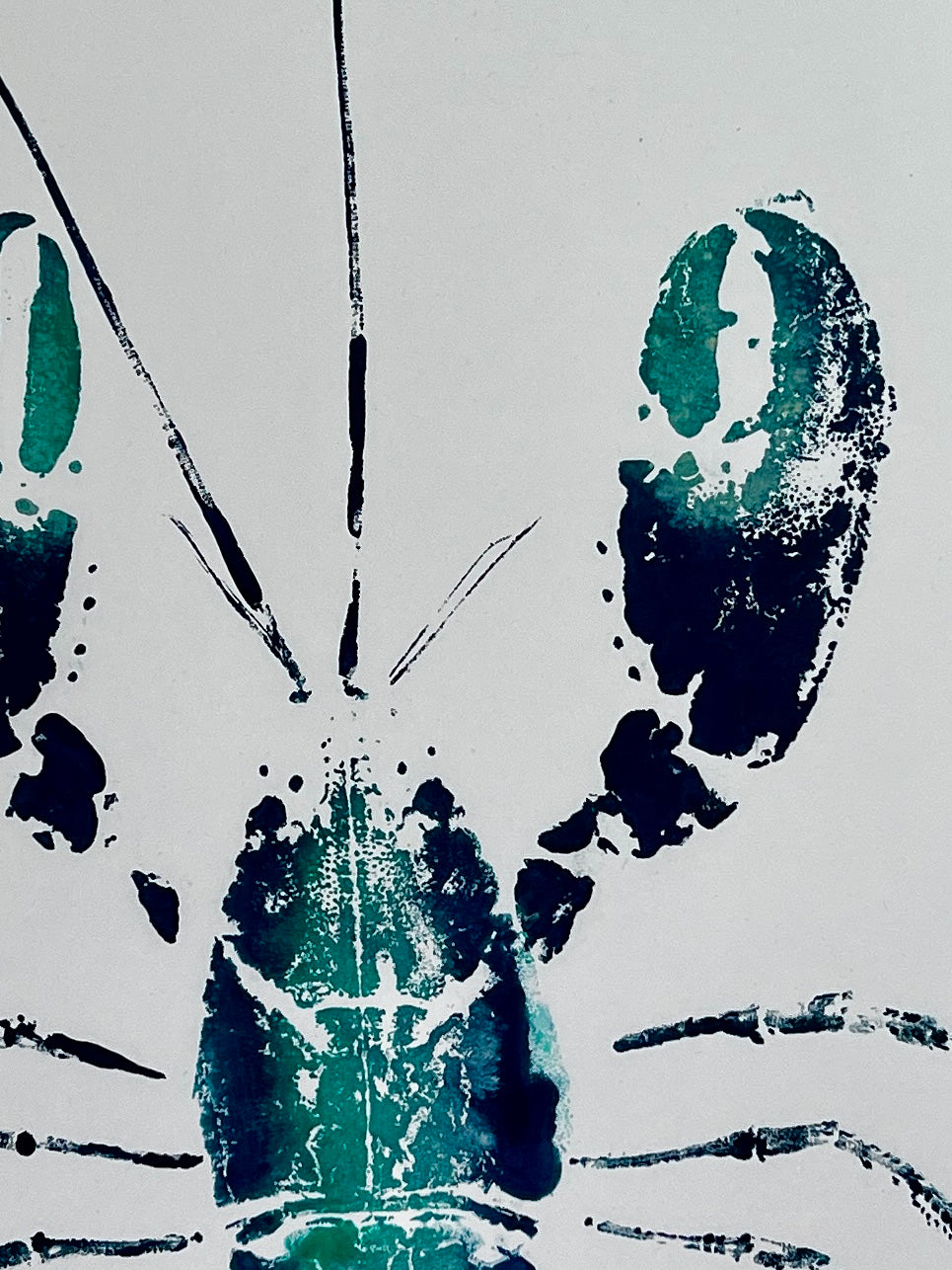 Menai Strait Lobster, Gyotaku Printed in Blue, Green and Gold ink