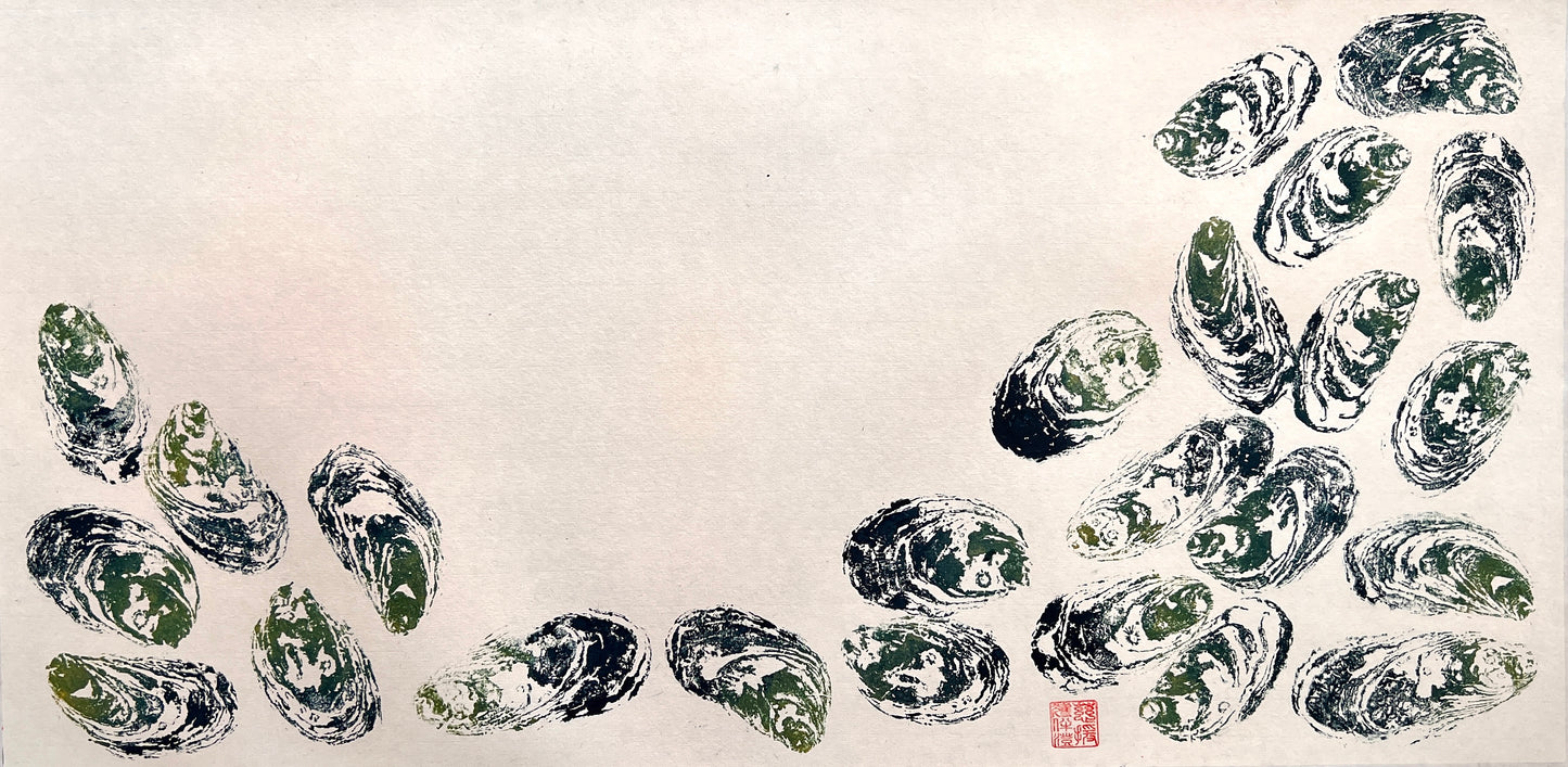 Gyotaku Impression taken from the surface of Pacific Oyster Shells
