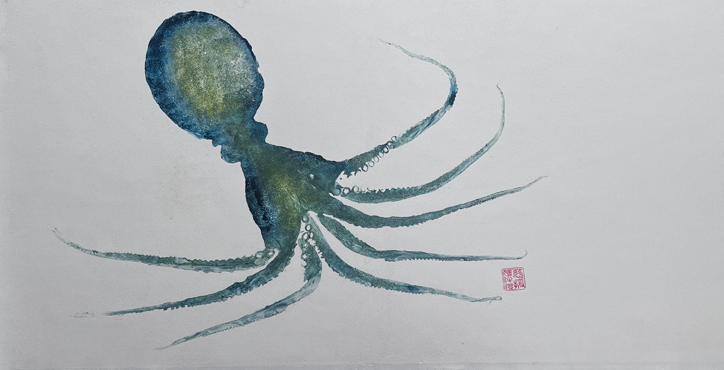 Octopus Gyotaku Printed and Wet Mounted.