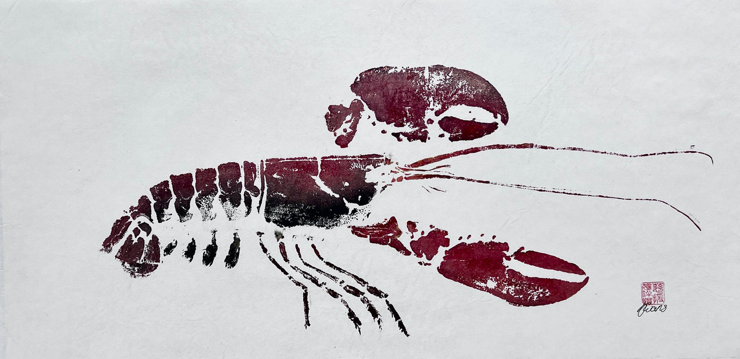 Menai Strait Lobster, Gyotaku Printed and Wet Mounted.
