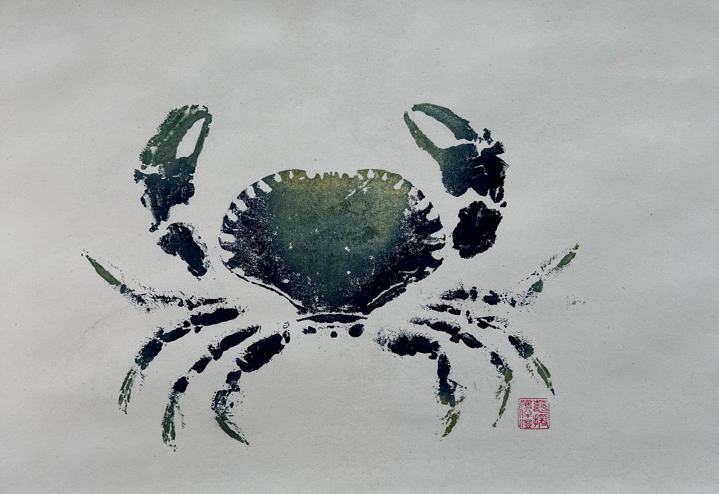 Gyotaku impression taken from the surface of an Anglesey Crab