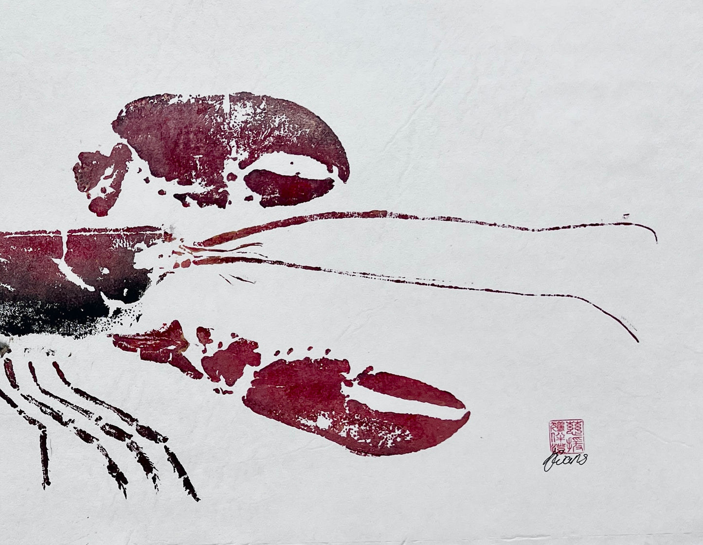 Menai Strait Lobster, Gyotaku Printed and Wet Mounted.