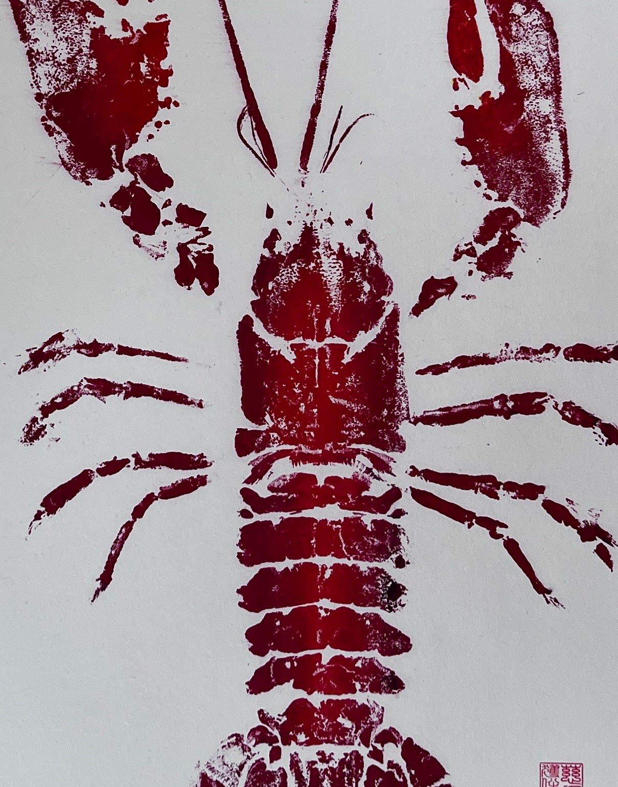 Menai Strait Lobster, Gyotaku Printed in Red ink.