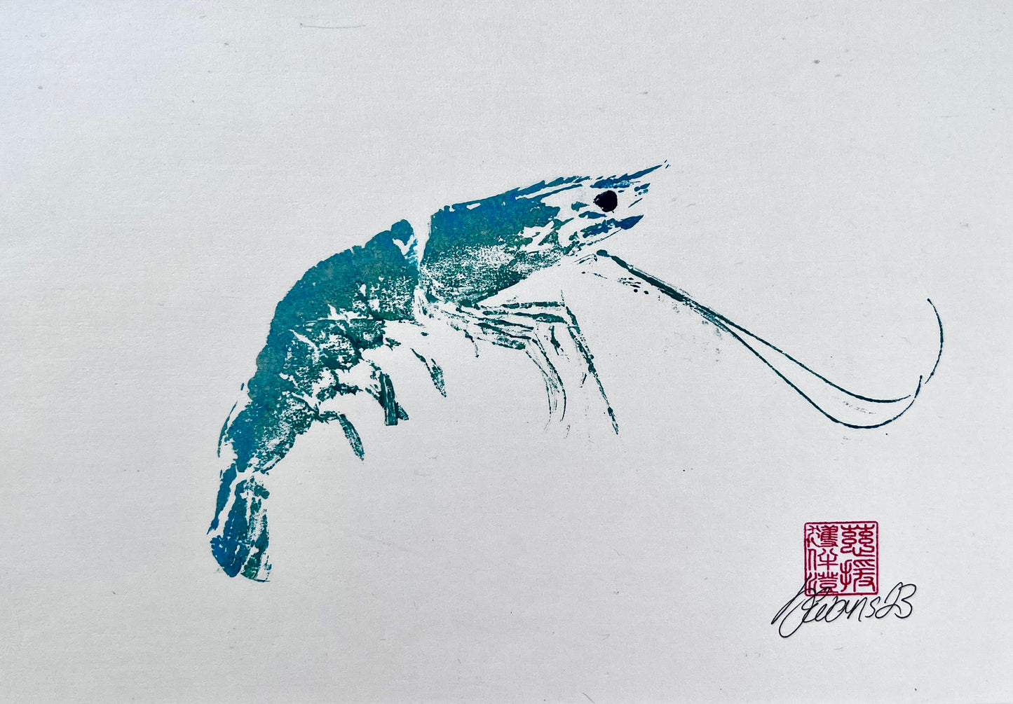 Gyotaku Impression taken from the surface of a Large Prawn