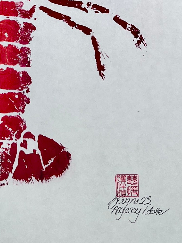 Menai Strait Lobster, Gyotaku Printed in Red ink