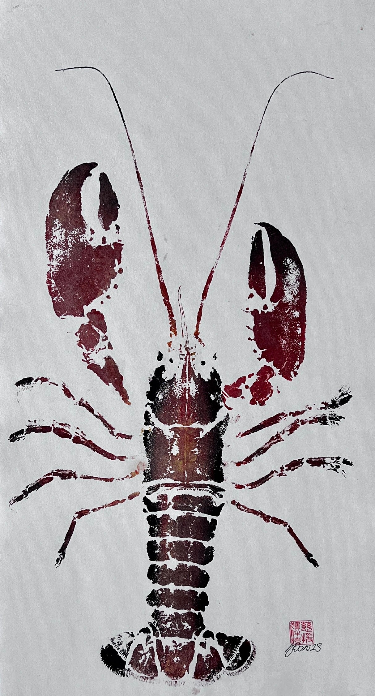 Menai Strait Lobster, Gyotaku Printed and Wet Mounted.