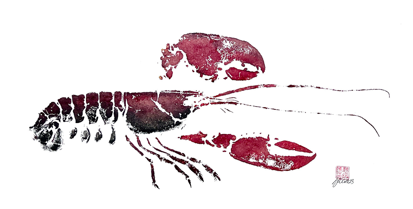 Menai Strait Lobster, Gyotaku Printed and Wet Mounted.
