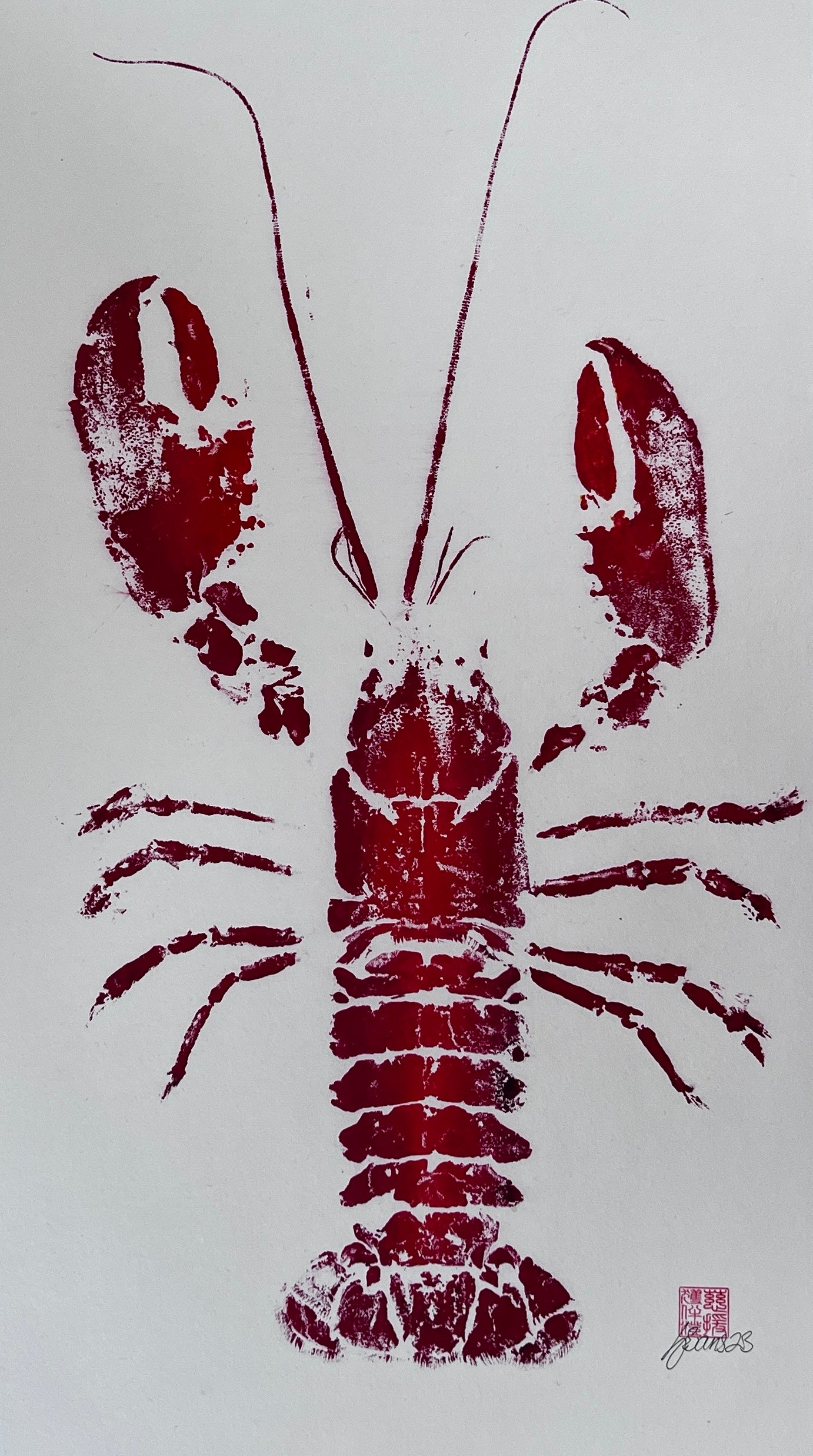 Menai Strait Lobster, Gyotaku Printed in Red ink.