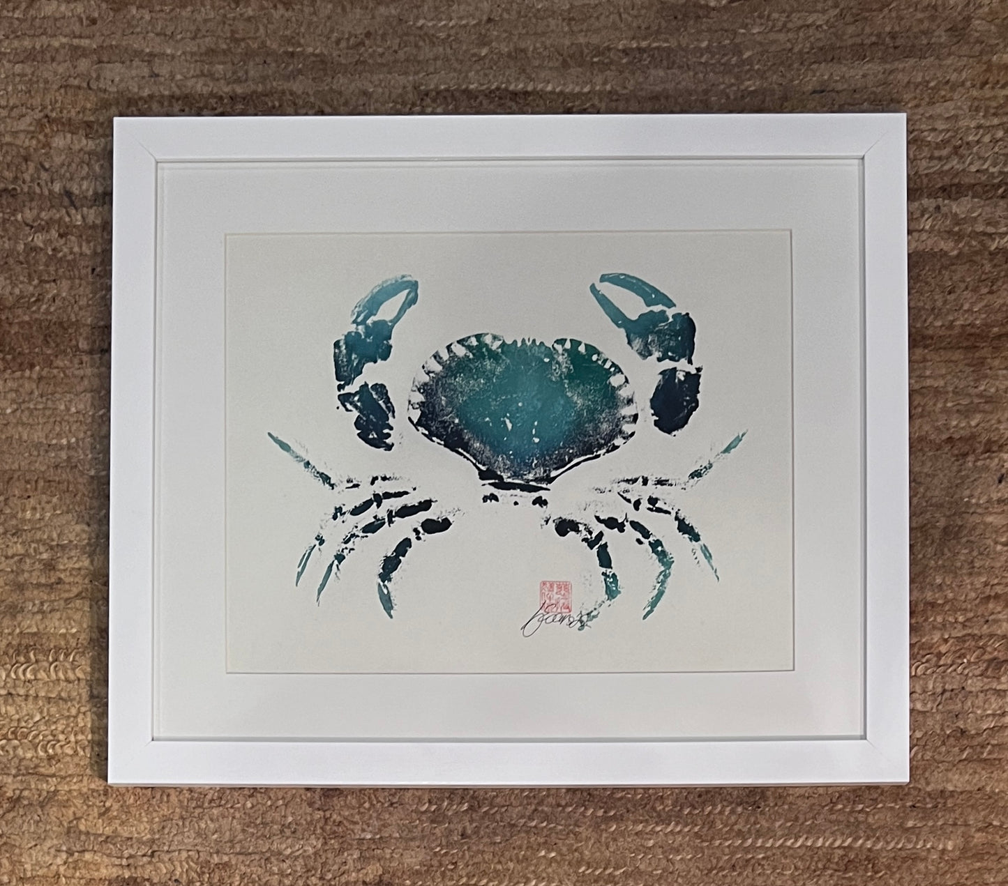 Gyotaku impression taken from the surface of an Anglesey Crab