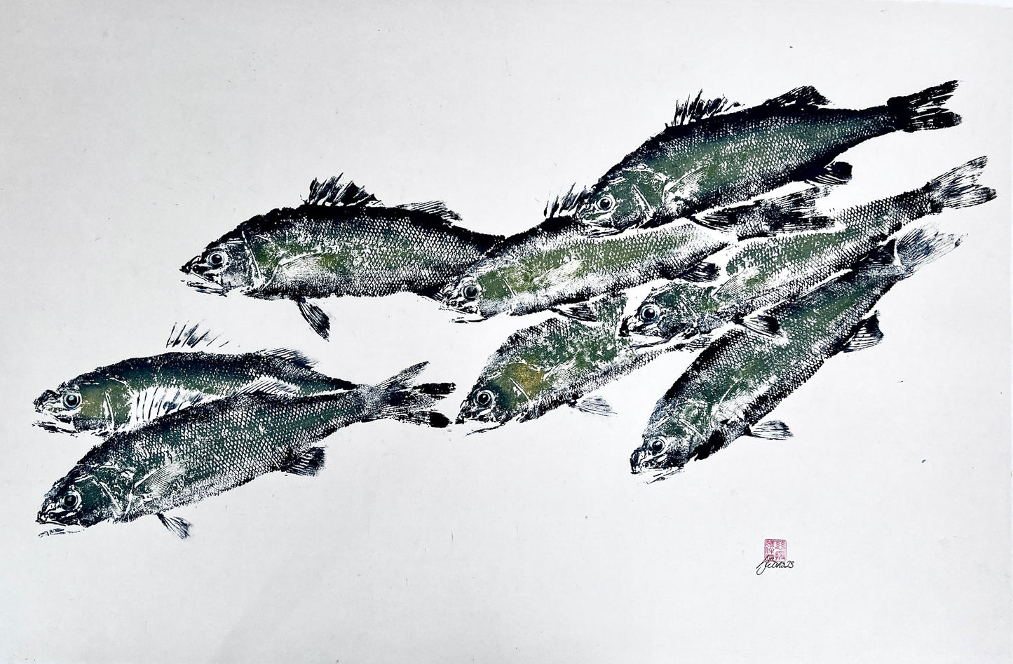 Large Gyotaku Sea Bass on Handmade Japanese paper