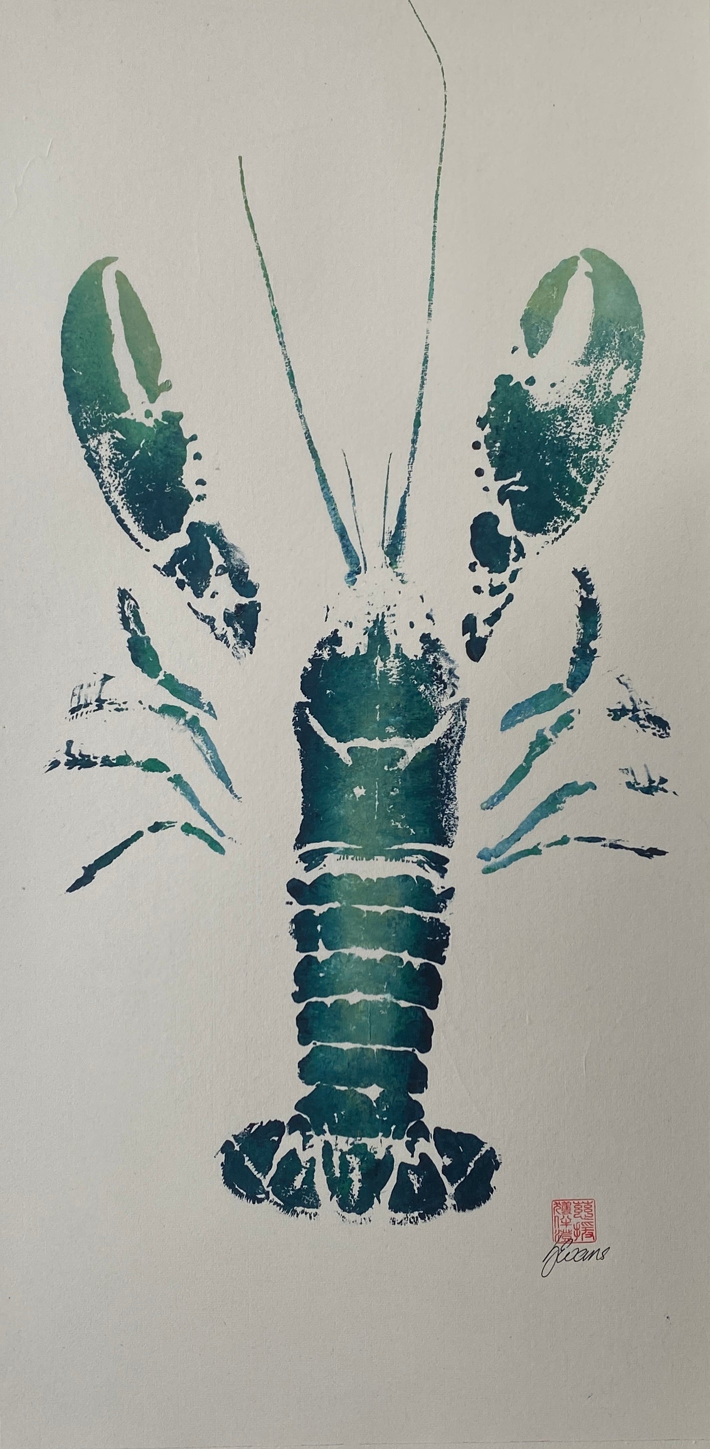 Menai Strait Lobster, Gyotaku Printed and Wet Mounted.