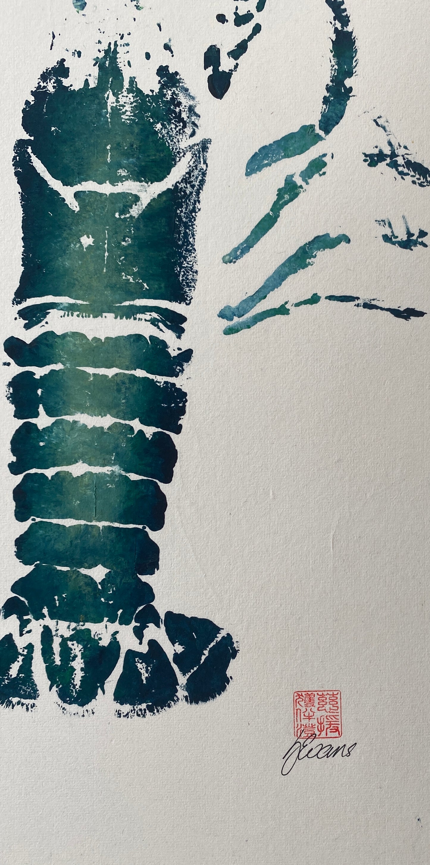 Menai Strait Lobster, Gyotaku Printed and Wet Mounted.