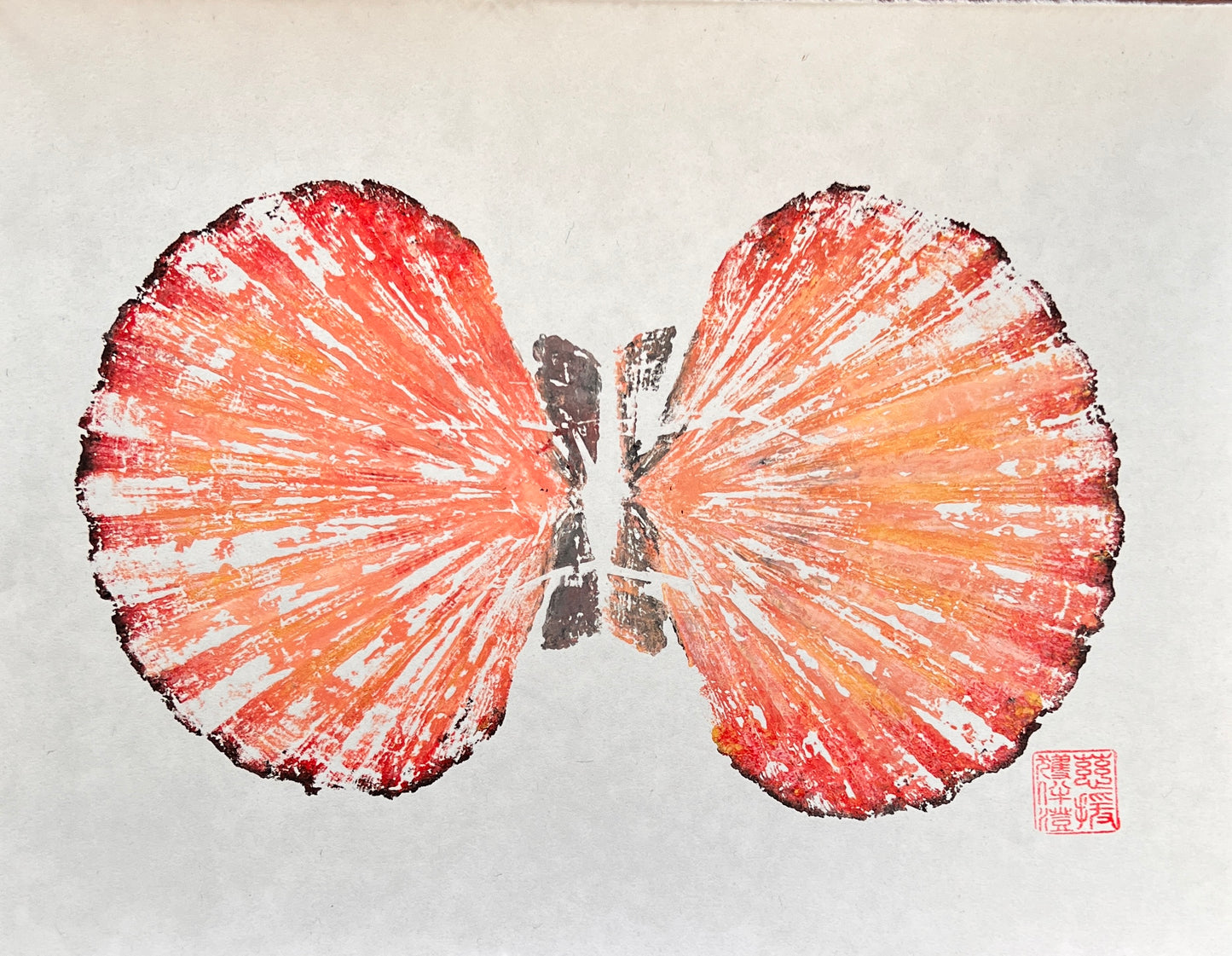 Scallop Shell Gyotaku Print with Mount.