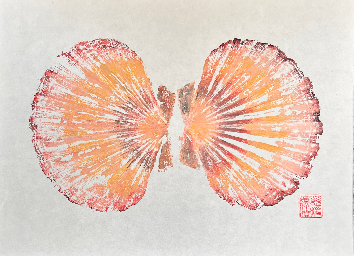Scallop Shell Gyotaku Print, Wet Mounted A4