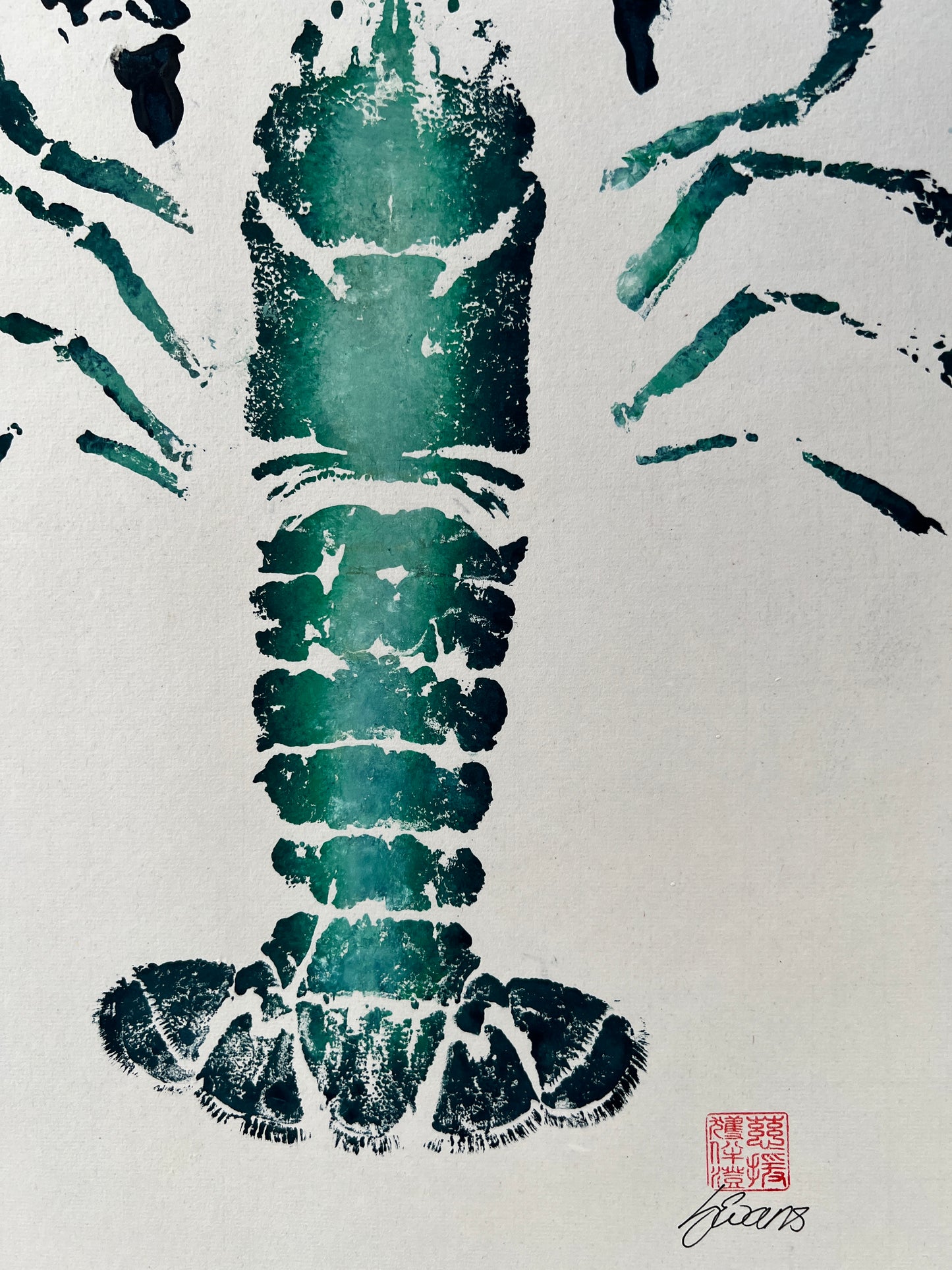 Menai Strait Lobster, Gyotaku Printed and Wet Mounted.
