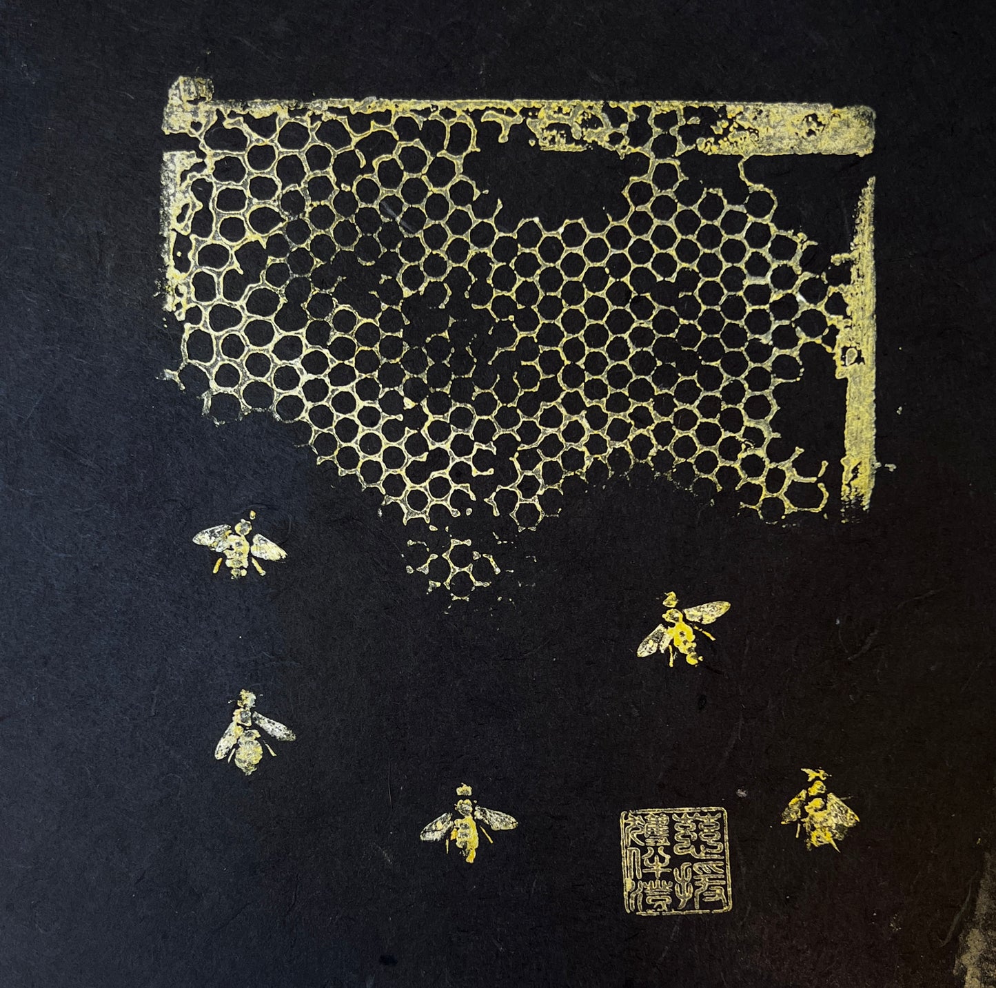 Manchester Bees and Honeycomb Gyotaku Print