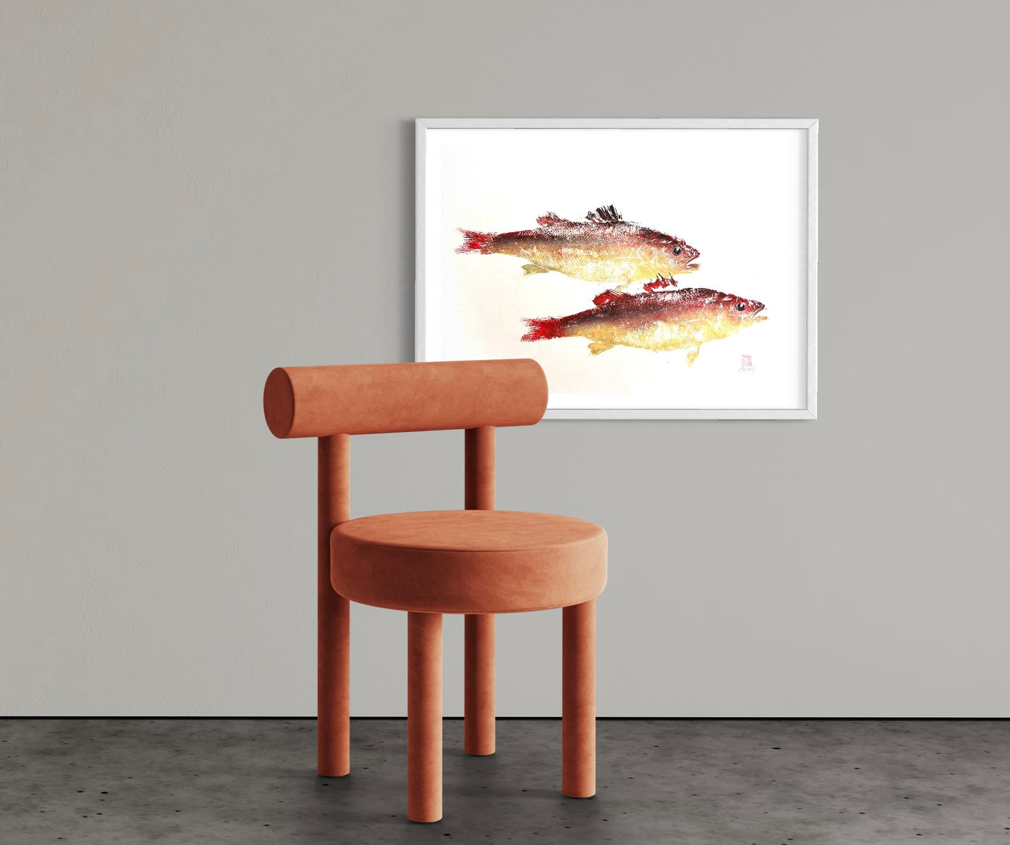 Menai Strait, Line Caught Sea Bass Gyotaku Printed and Wet Mounted.