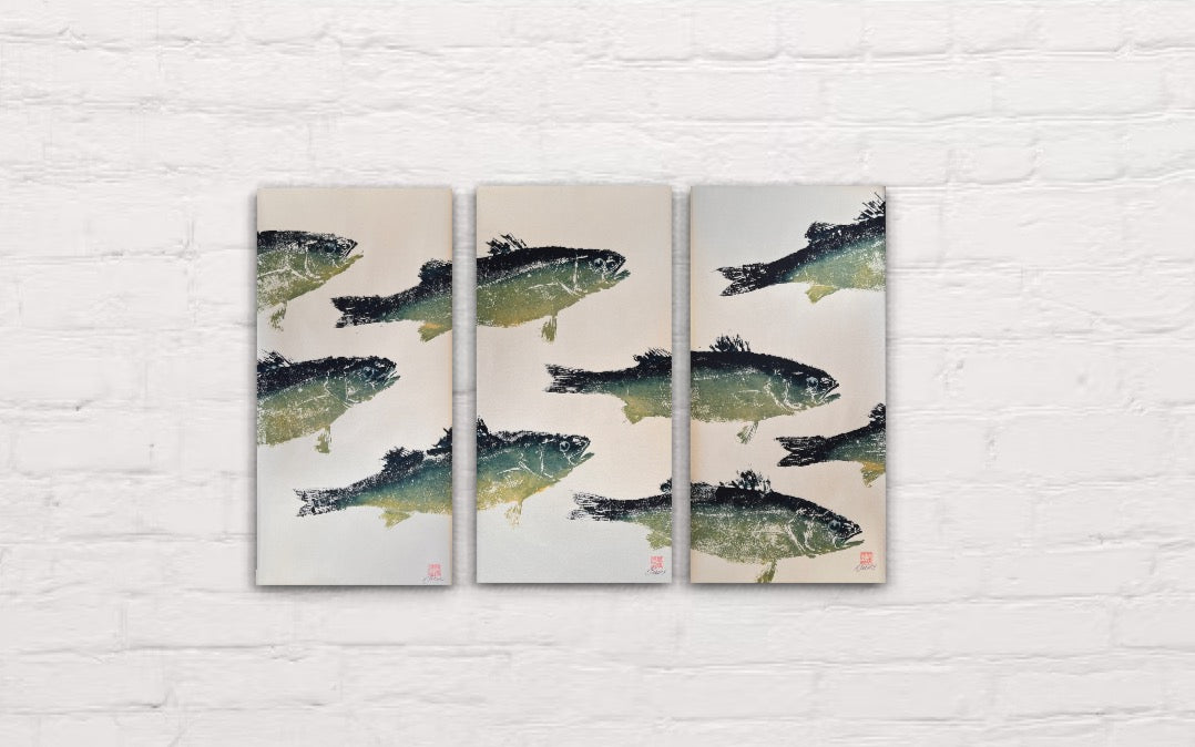 Anglesey Sea Bass Triptych Gyotaku Print
