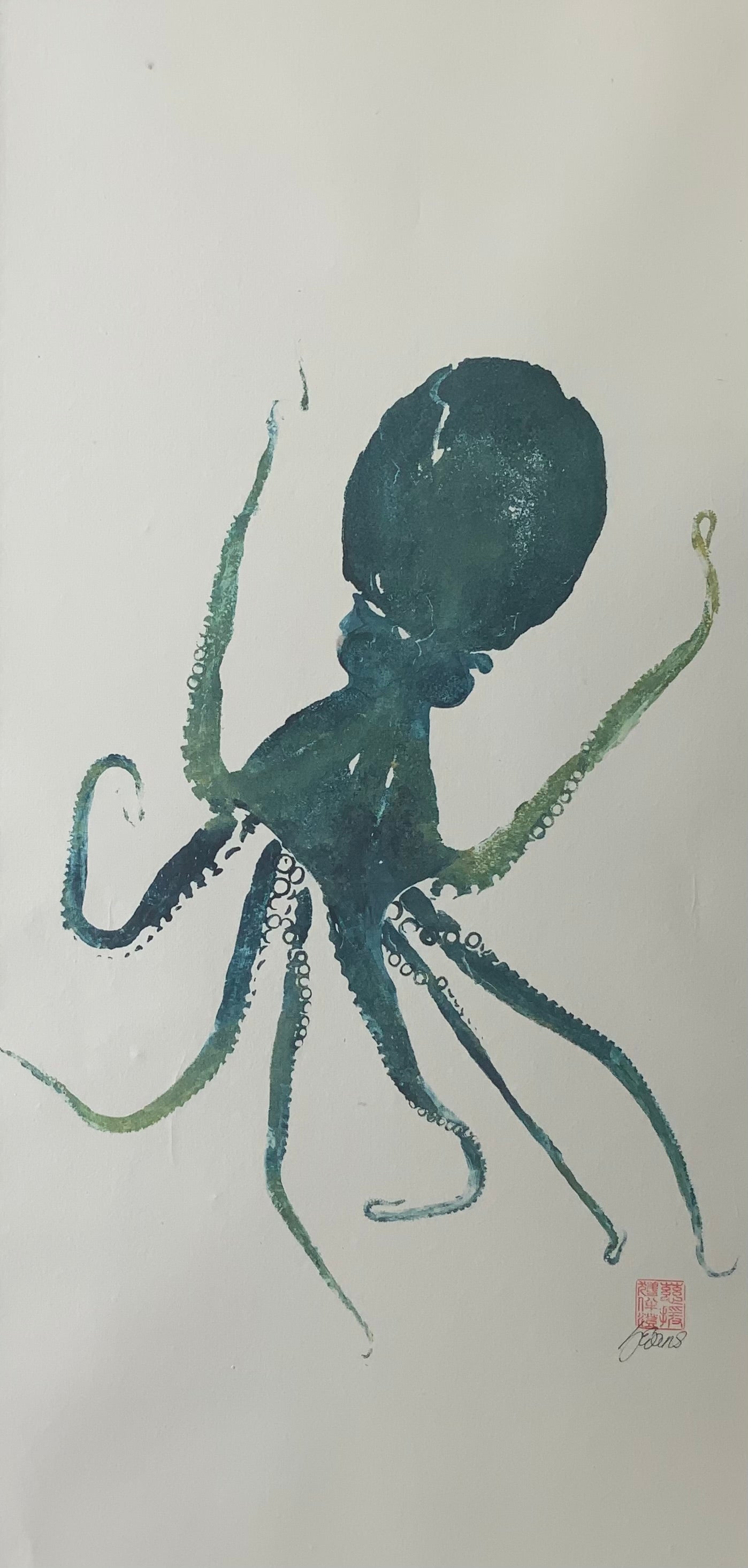 Octopus Gyotaku Printed and Wet Mounted.