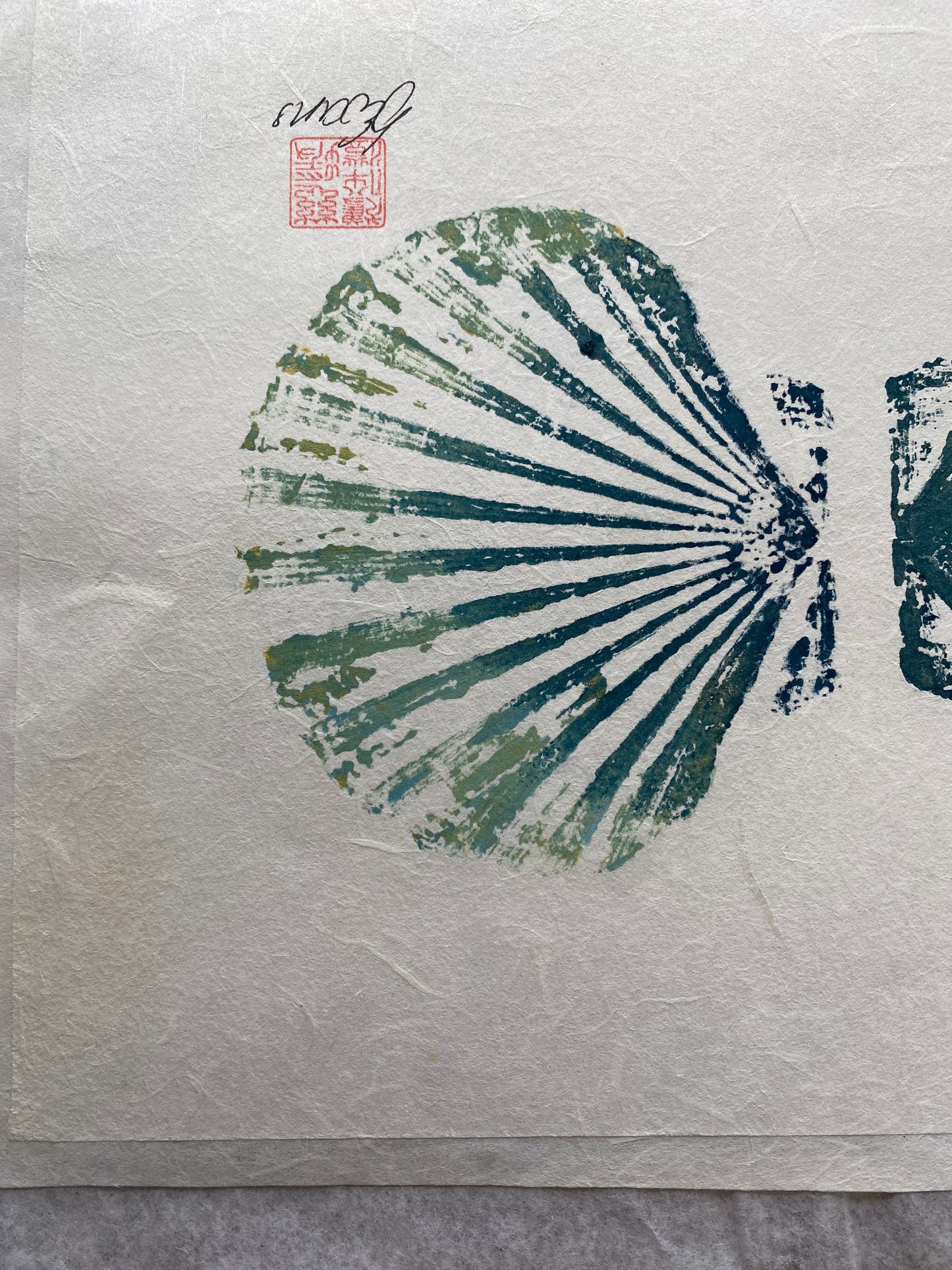 Scallop Shell Gyotaku Print, Wet Mounted
