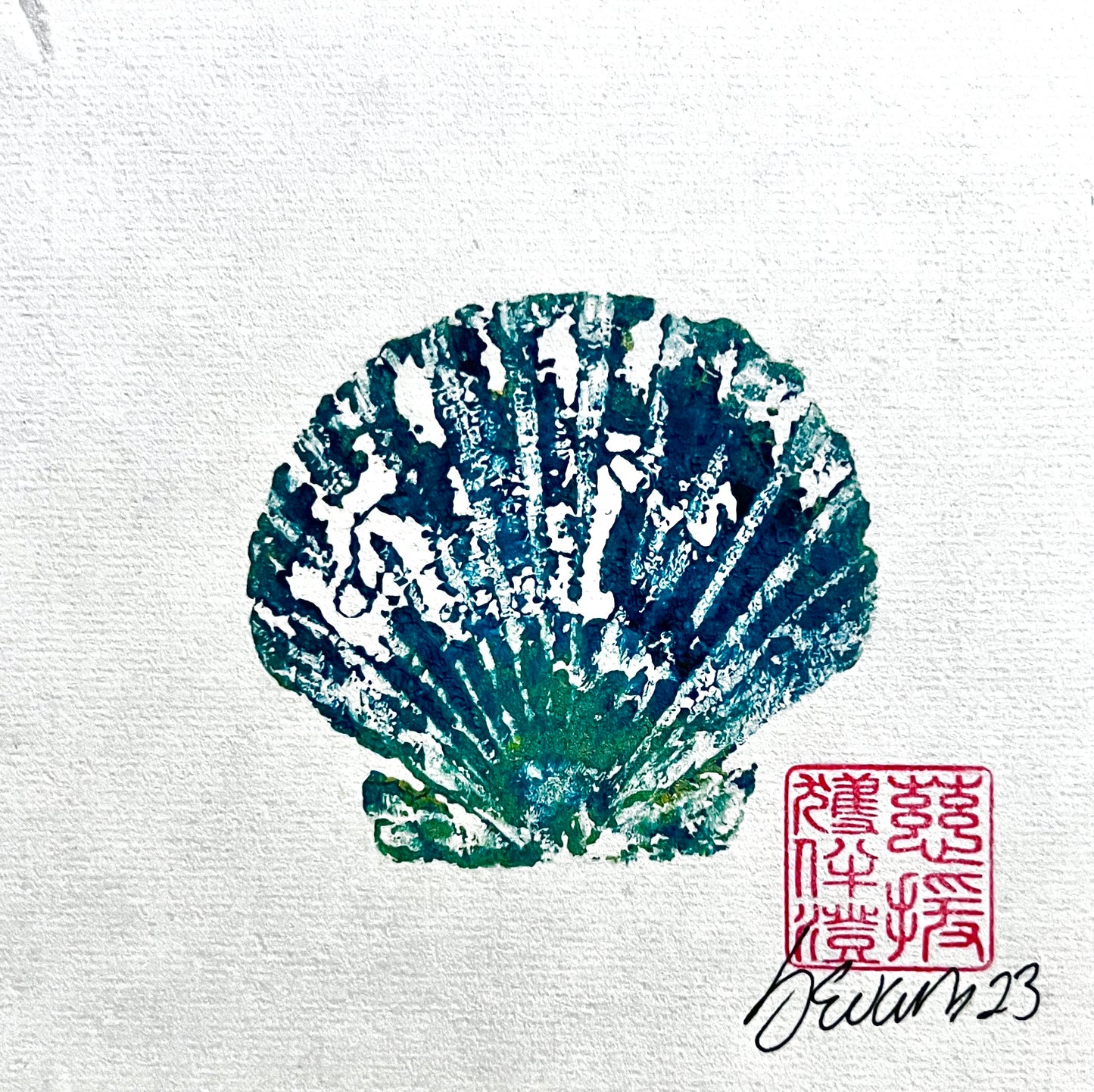 Scallop Shell Gyotaku Print Mini